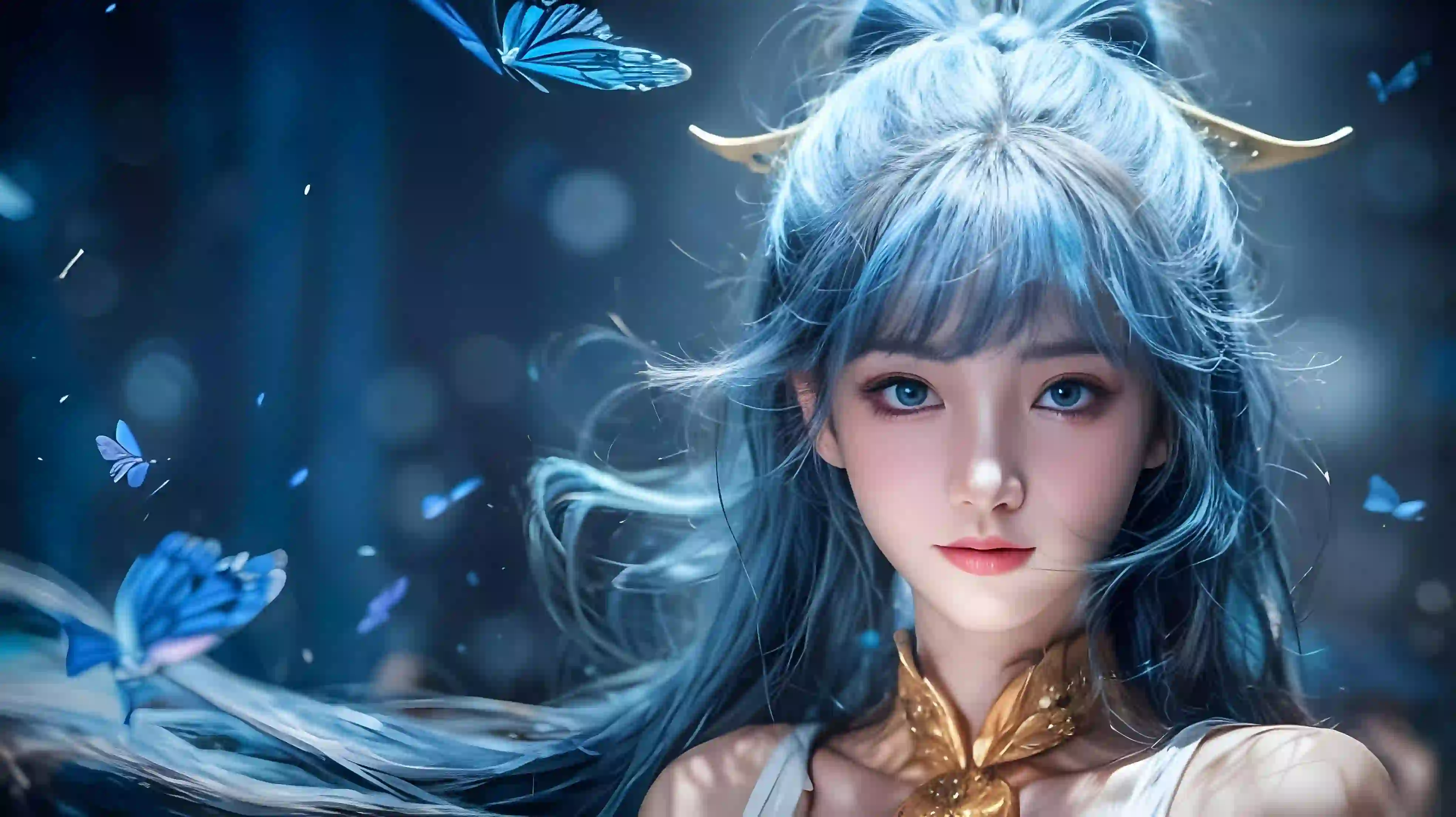 蓝色头发 动漫女孩 二次元女孩 古风美女