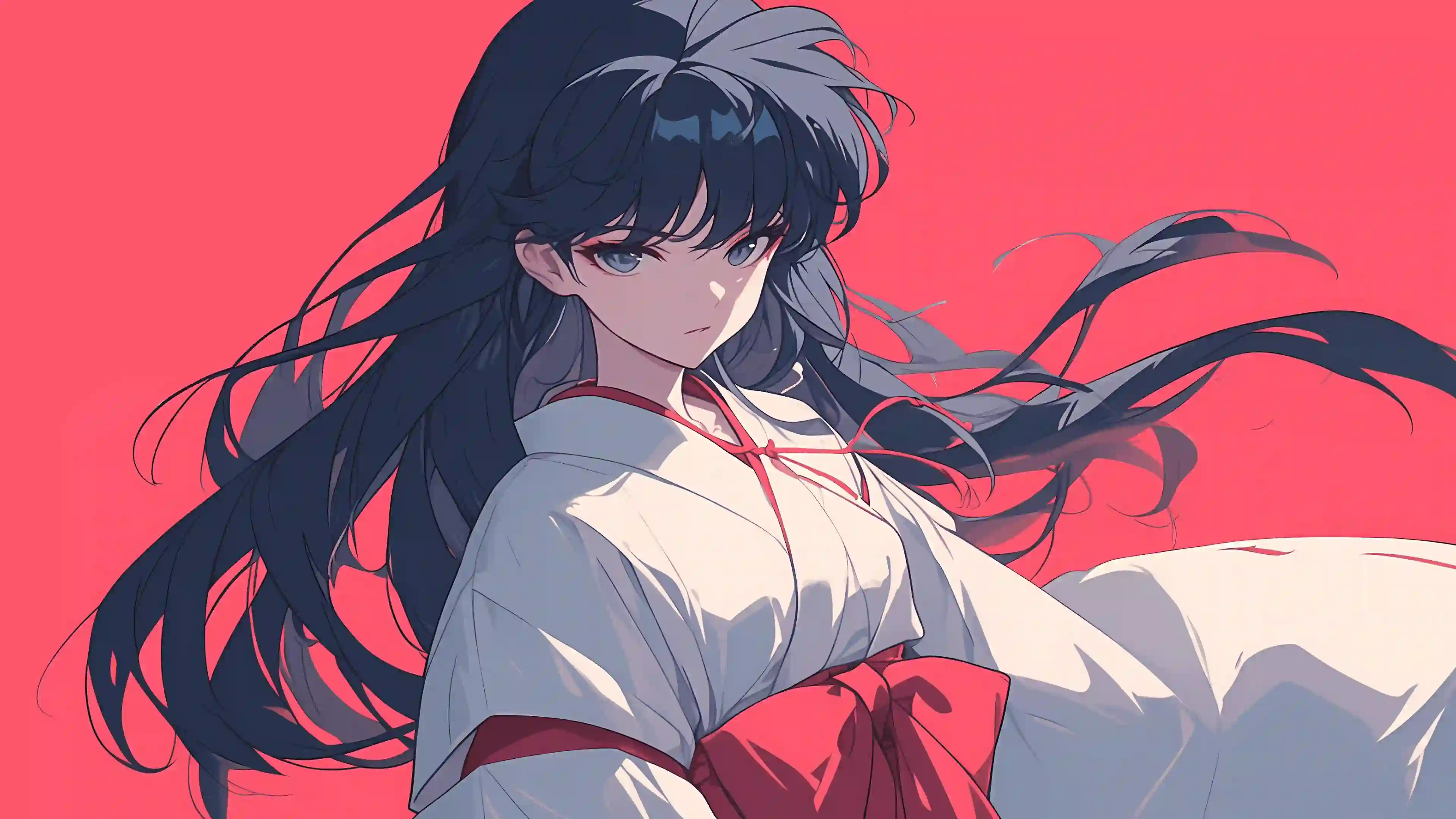 红底 飘发 蓝眼 古风 动漫 少女 插画 壁纸 桔梗