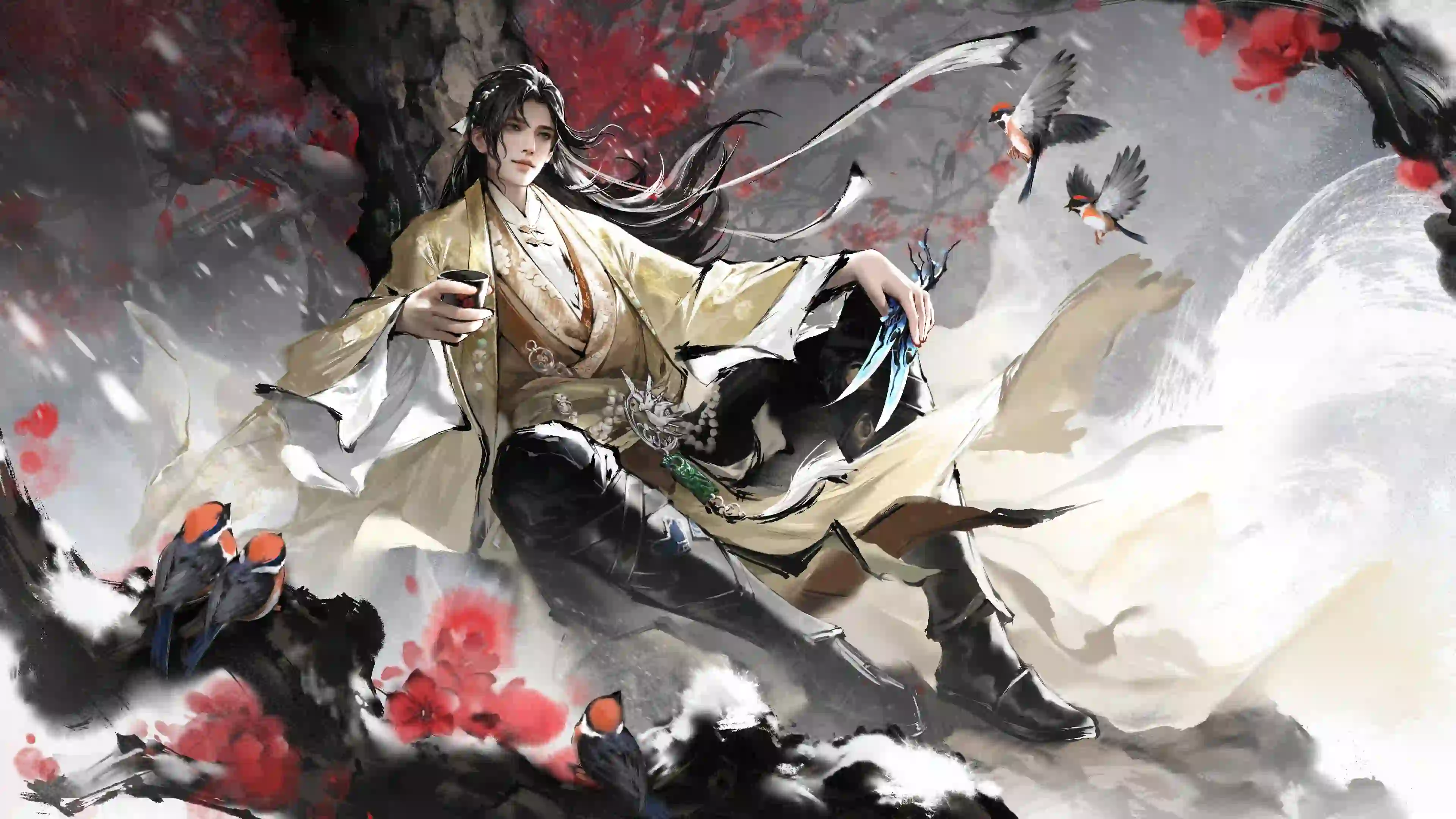永劫无间李寻欢4K游戏高清壁纸 水墨 梅花
