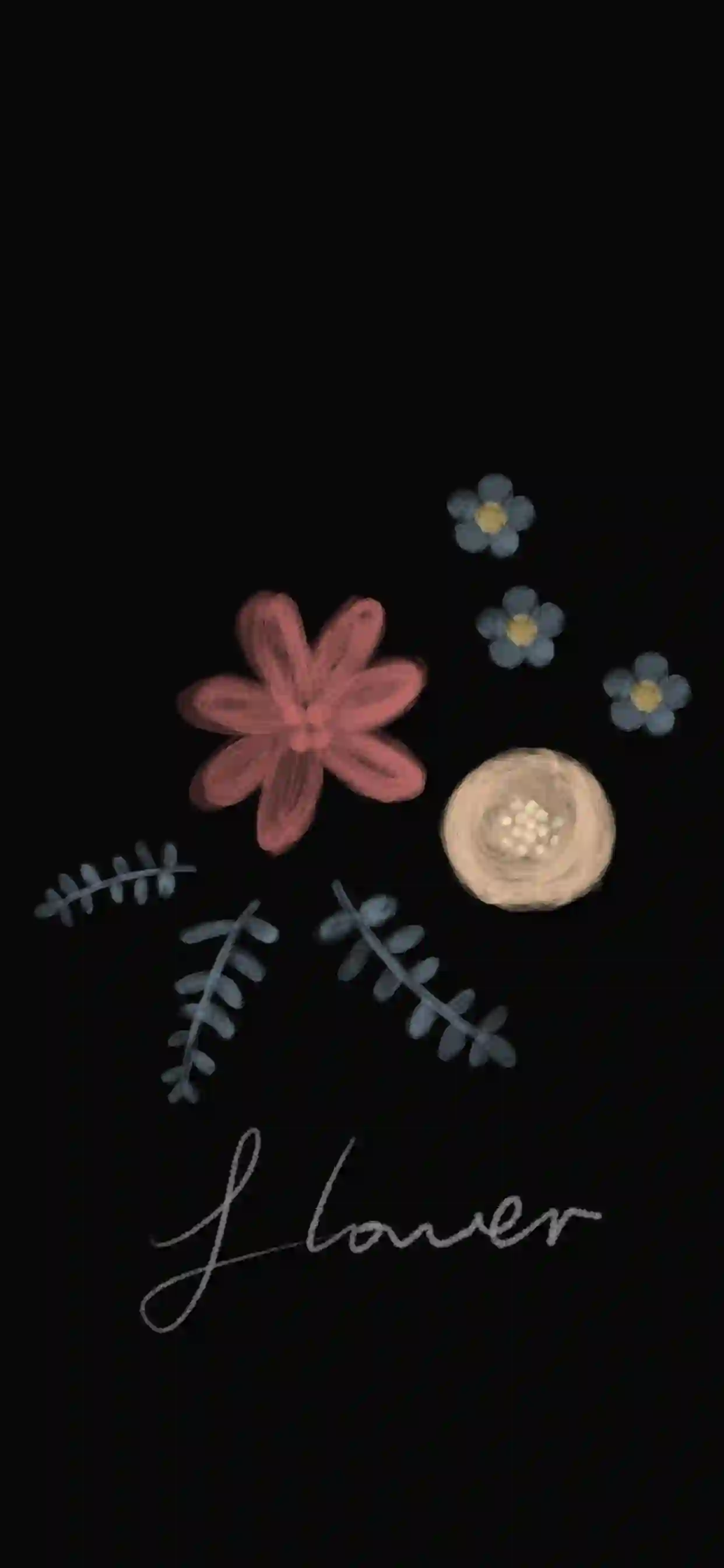 黑色背景 手绘花卉 Flower 壁纸 文艺 插画