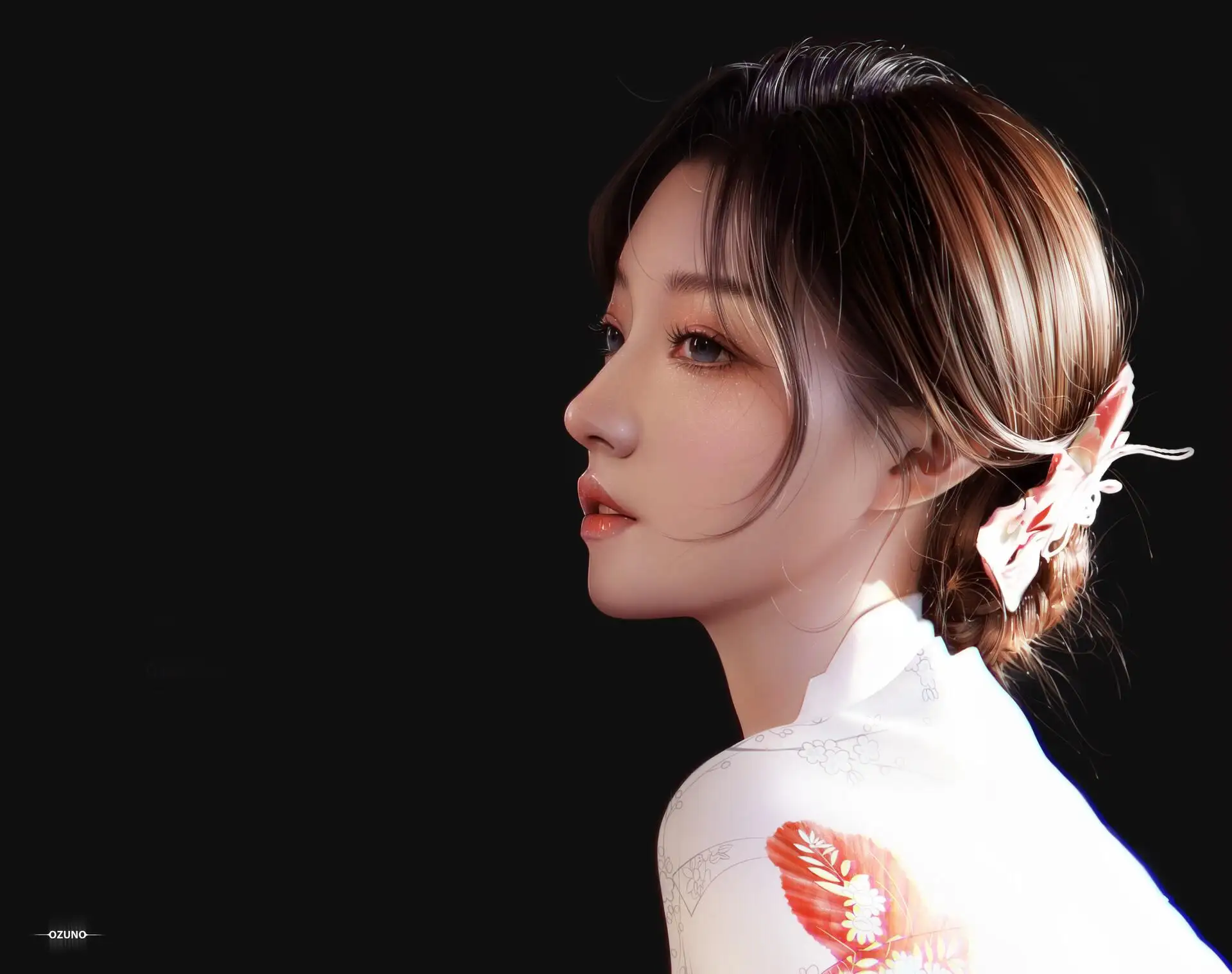 长发白衣美女 唯美 侧脸