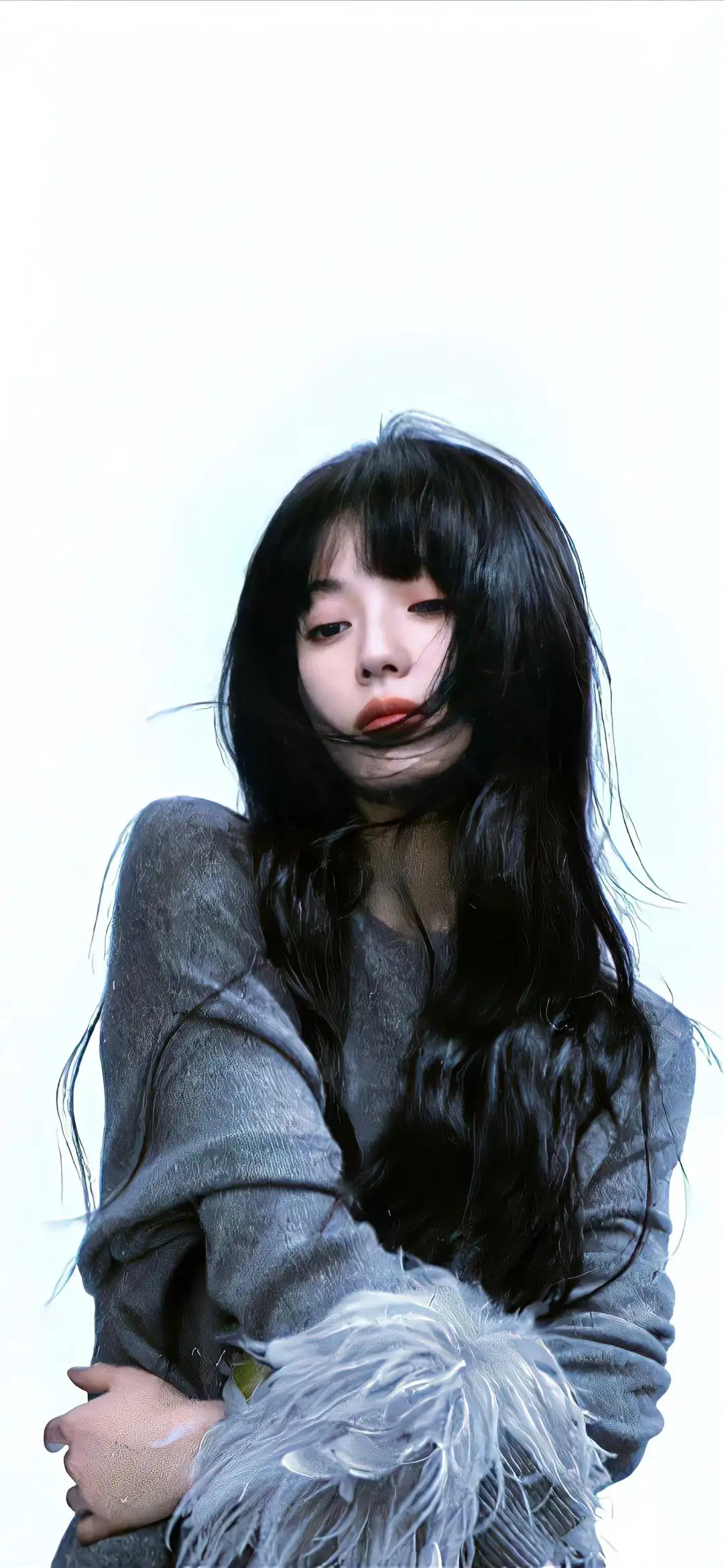 长发 性感 时尚美女 灰色衣服