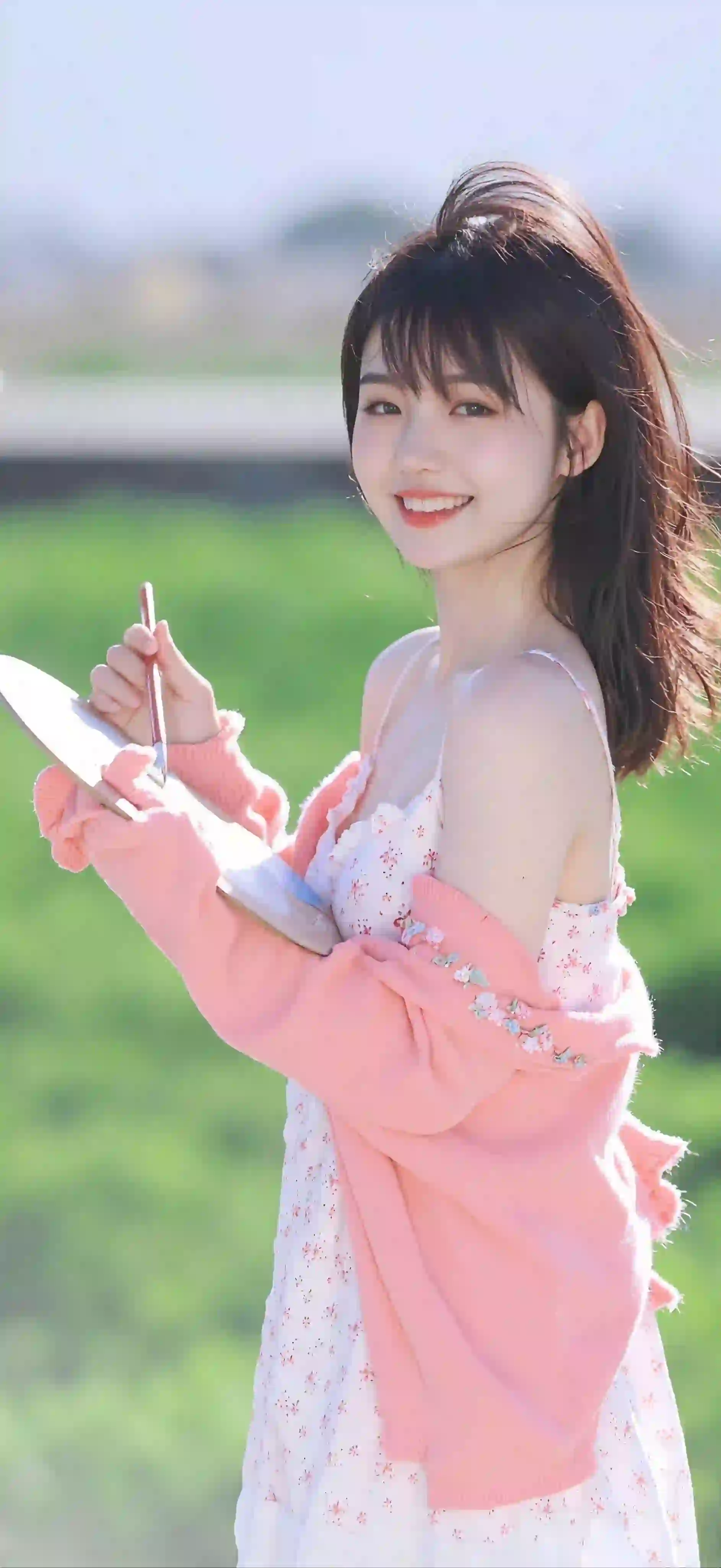 长发美女 艺术写生 可爱 甜美 碎花裙 吊带