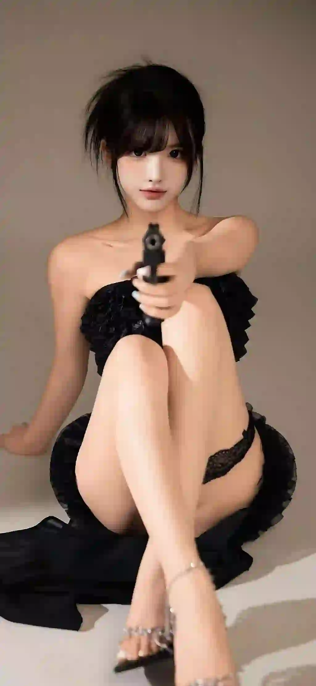 性感美女 可爱 时尚穿搭 抹胸黑色裙子