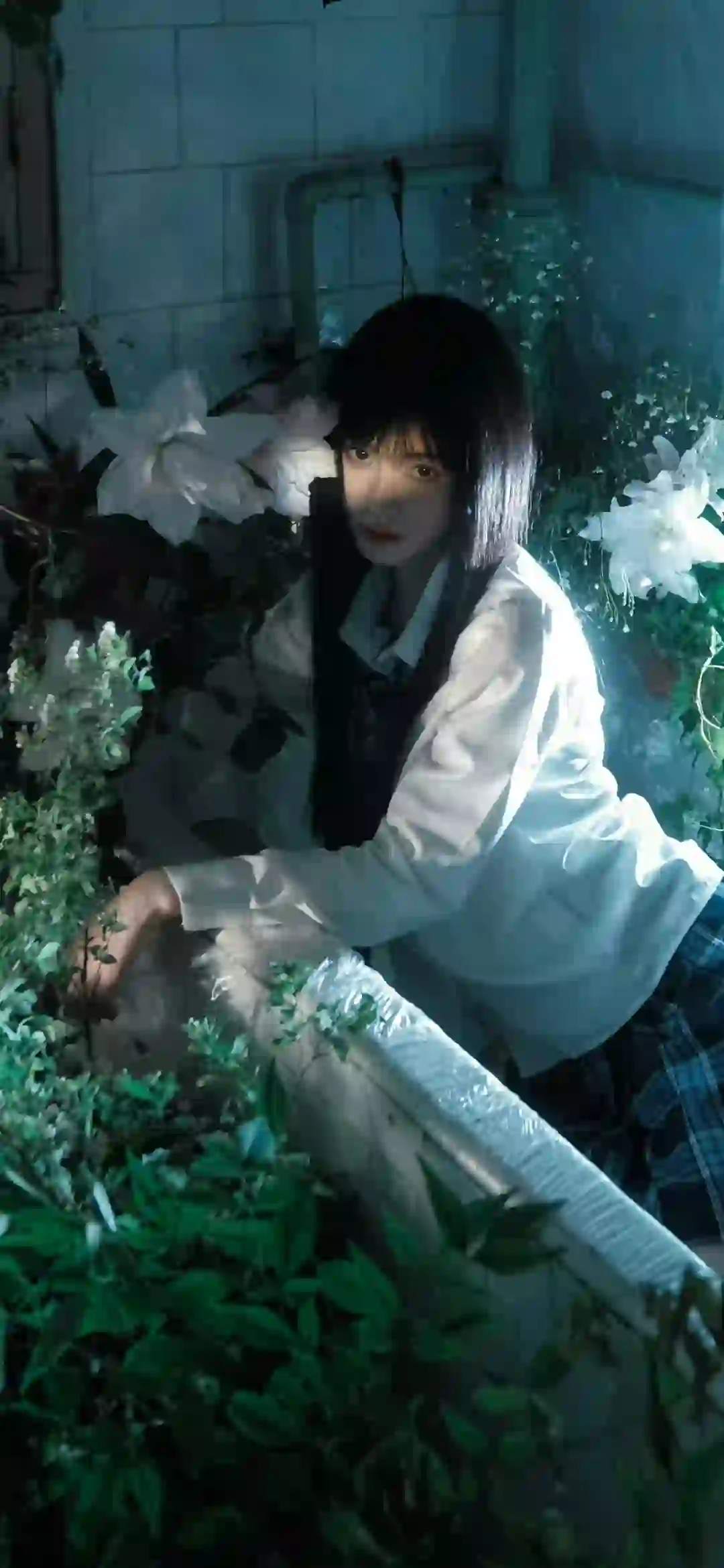 jk 美女 花 光影 长发美女 