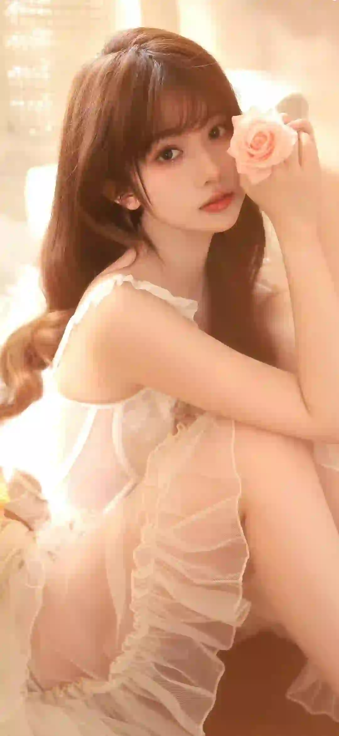 长发美女 白色裙子 性感美女 长腿美女 花