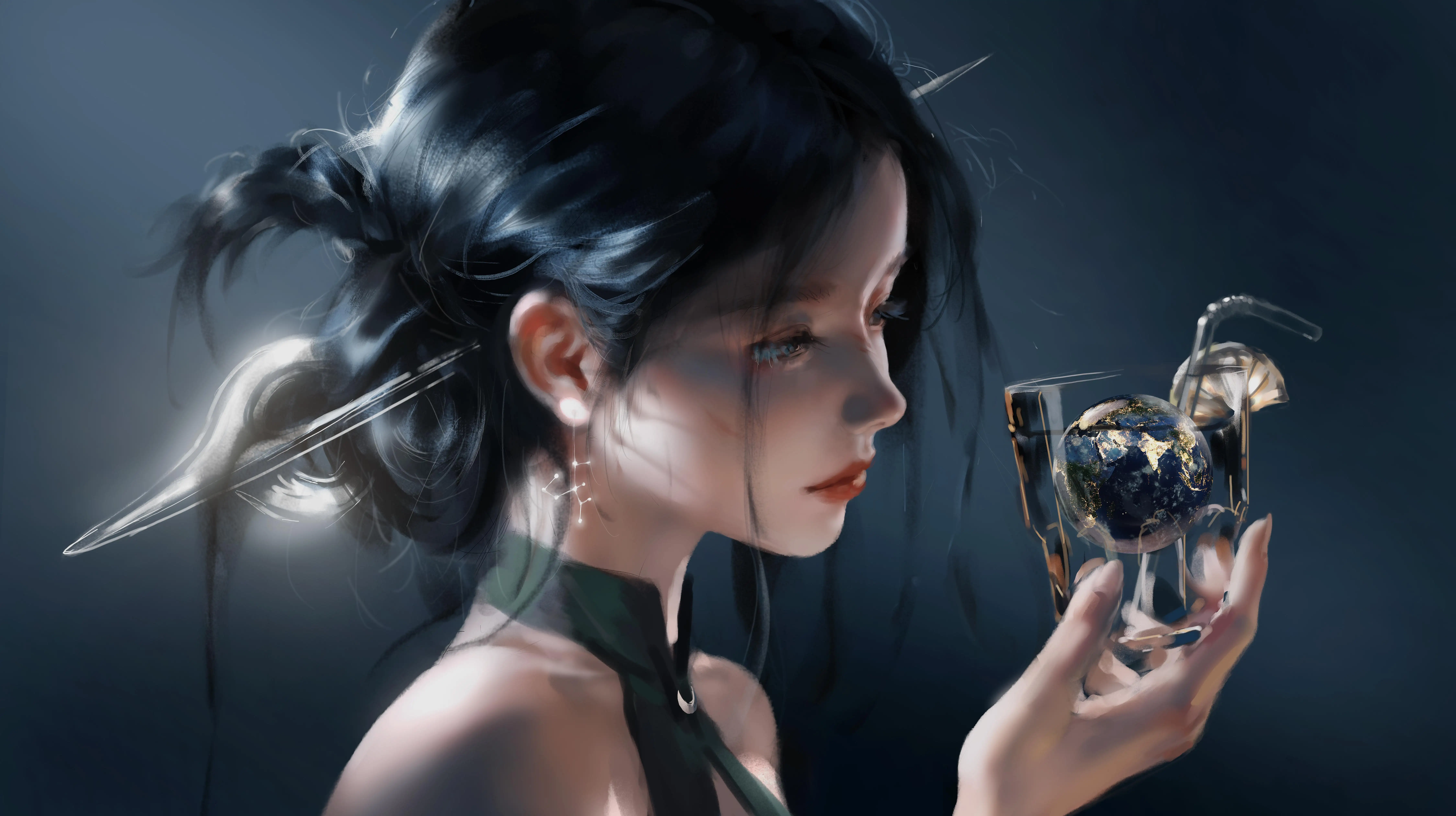 科幻｜长发｜黑色吊带美女｜wlop