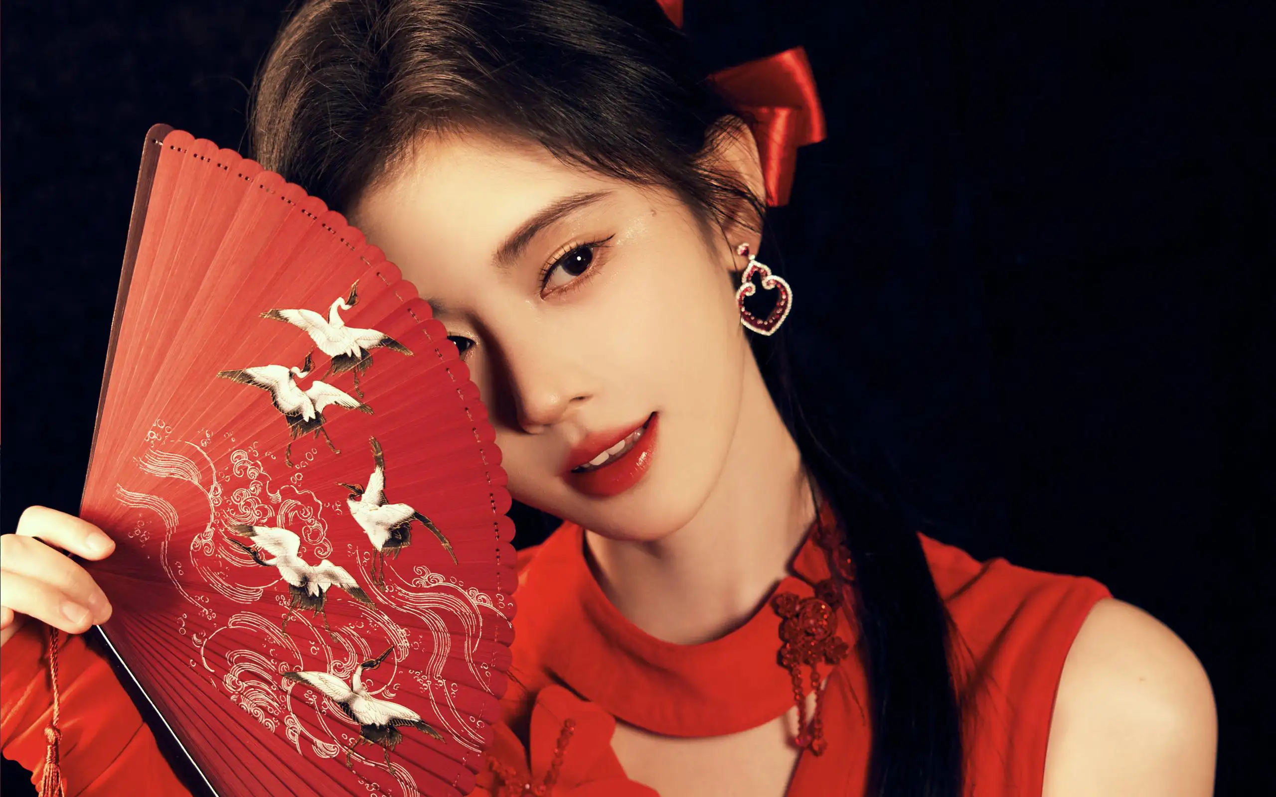 中国风 红色裙子 扇子 美女鞠婧祎