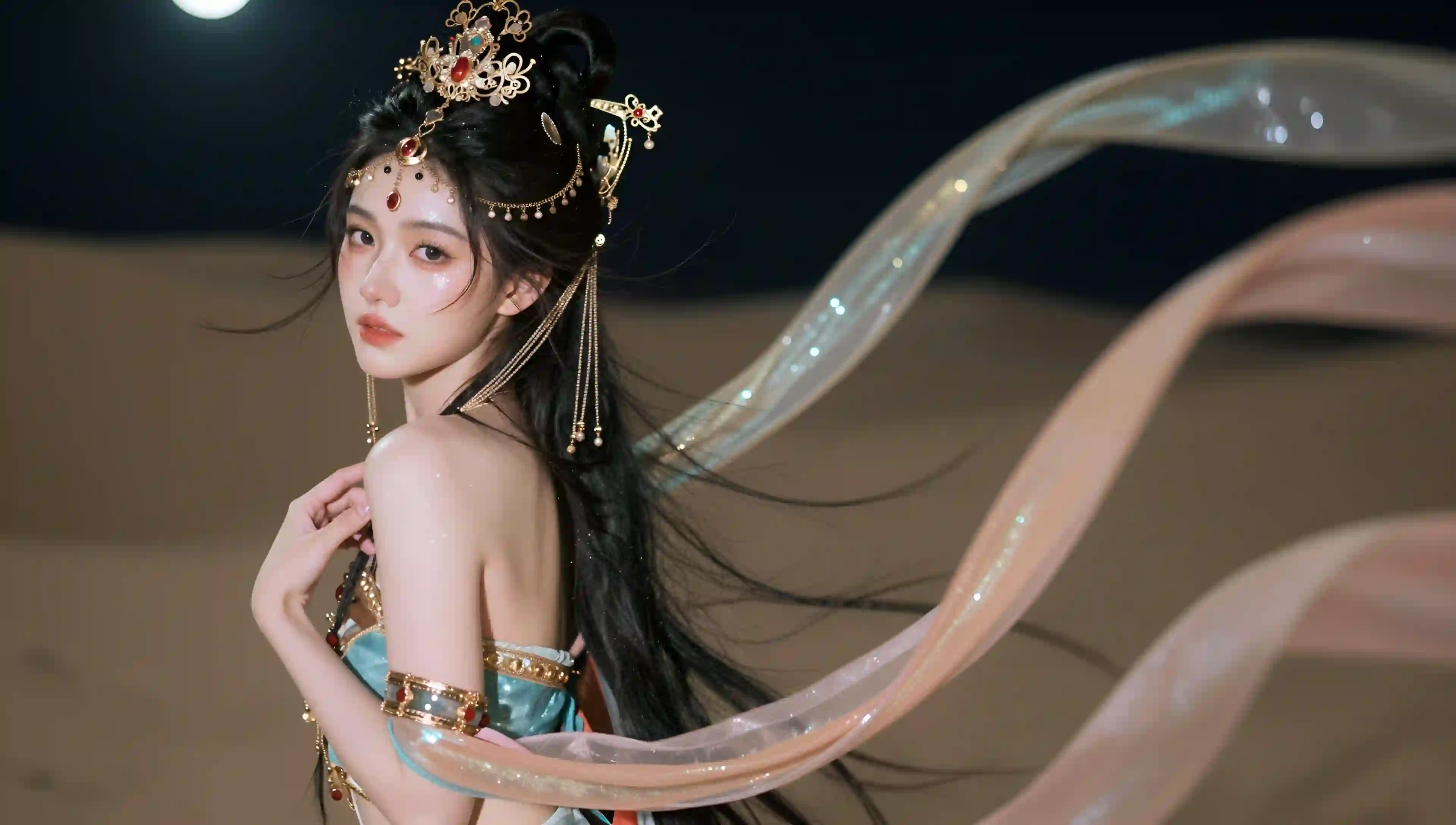 古风 少女 月下 梦幻 飘带 唯美