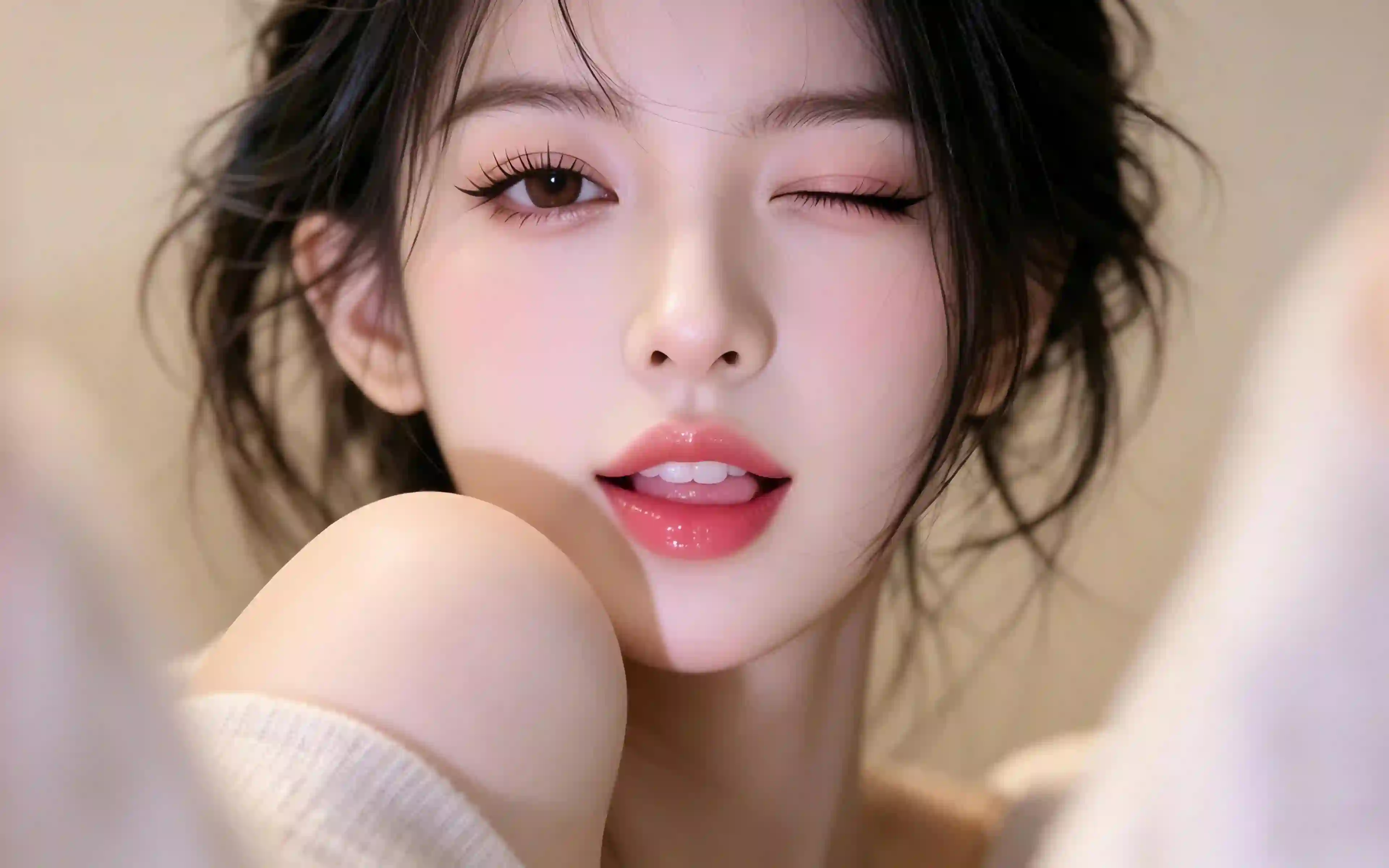 美女眨眼 特写 精致妆容