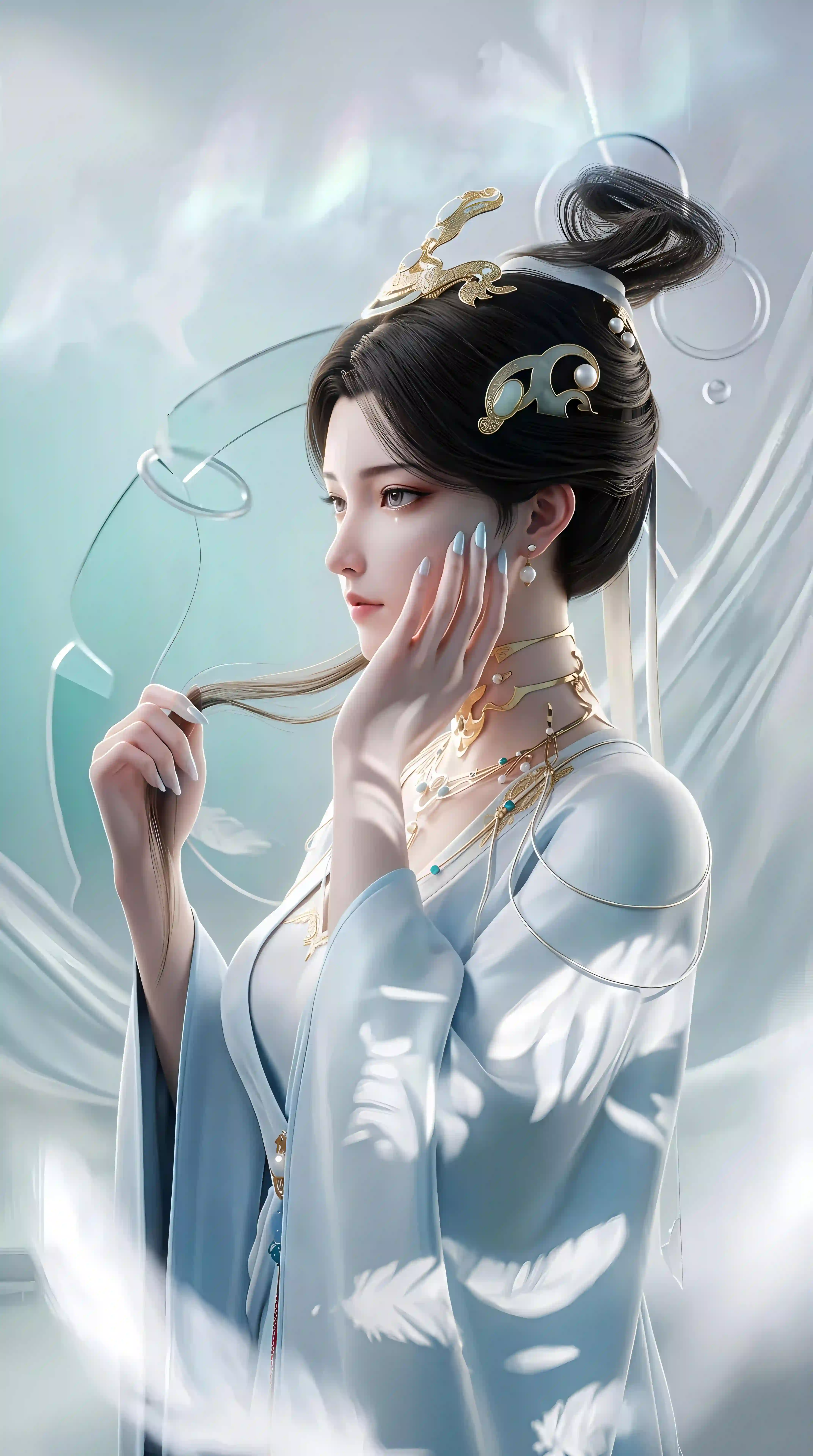 古风美女 汉服少女 仙气唯美 金色发饰 轻纱飘逸