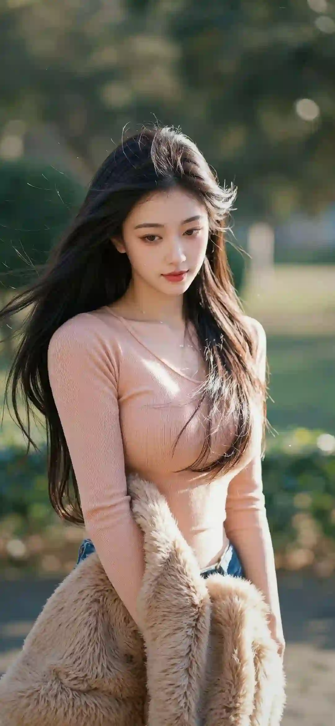 清纯 长发美女 户外 阳光 时尚穿搭