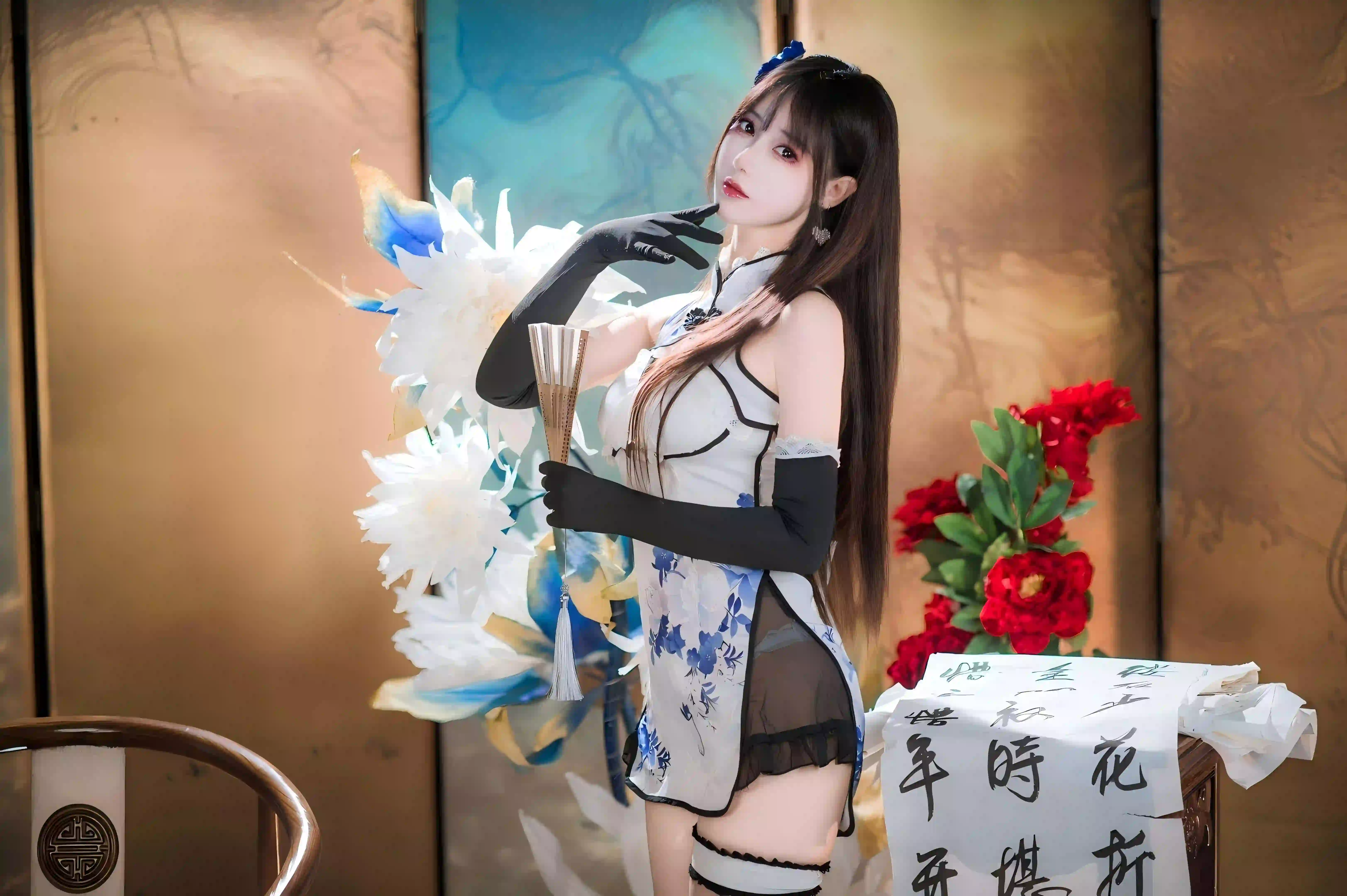 古风 旗袍 性感美女 优雅 长腿美女 折扇