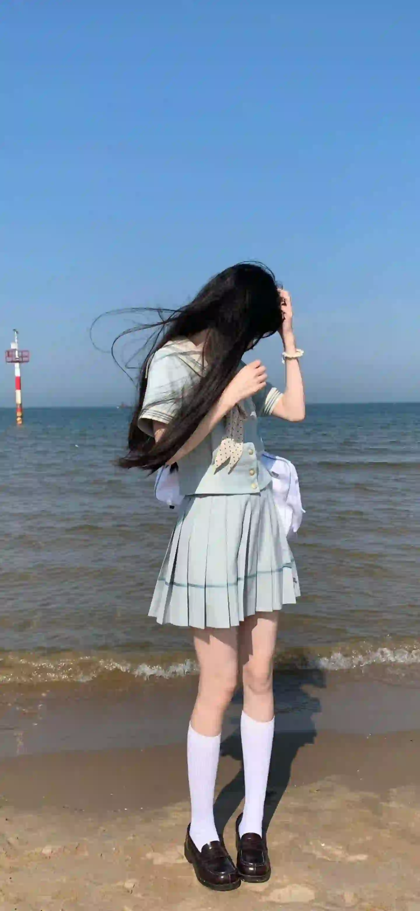 美女 海水 jk 丝袜 白色丝袜