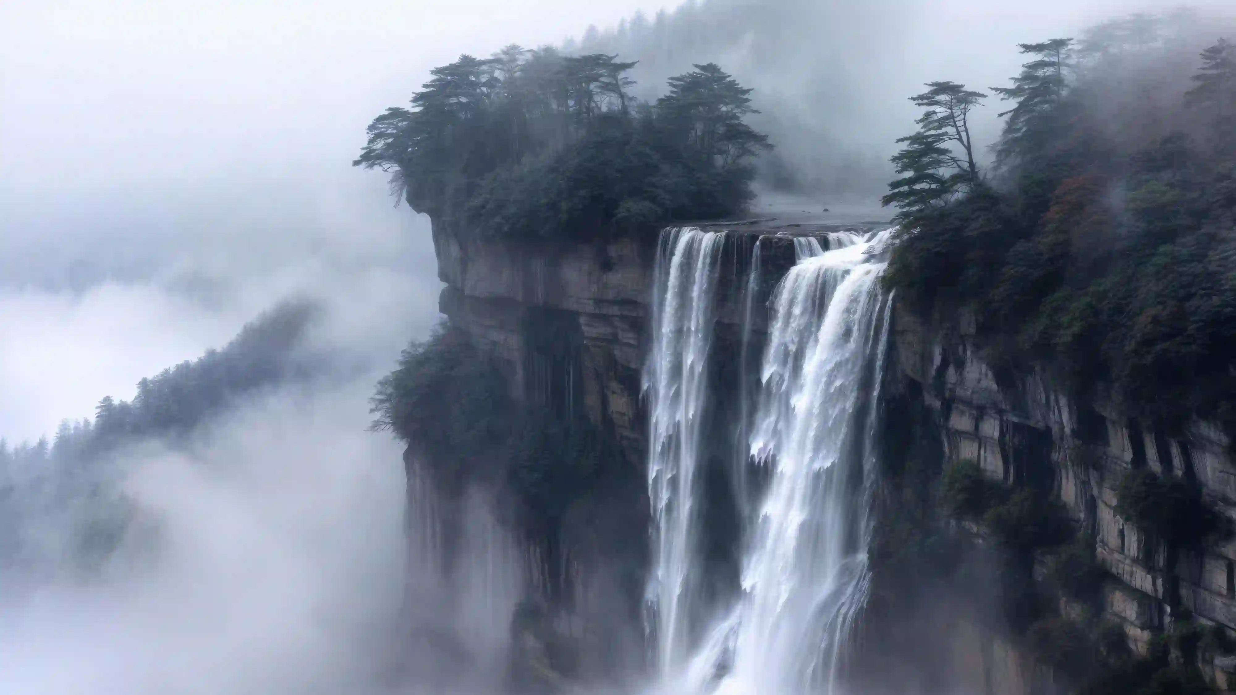 瀑布 高山 云雾 仙境 风景 壁纸