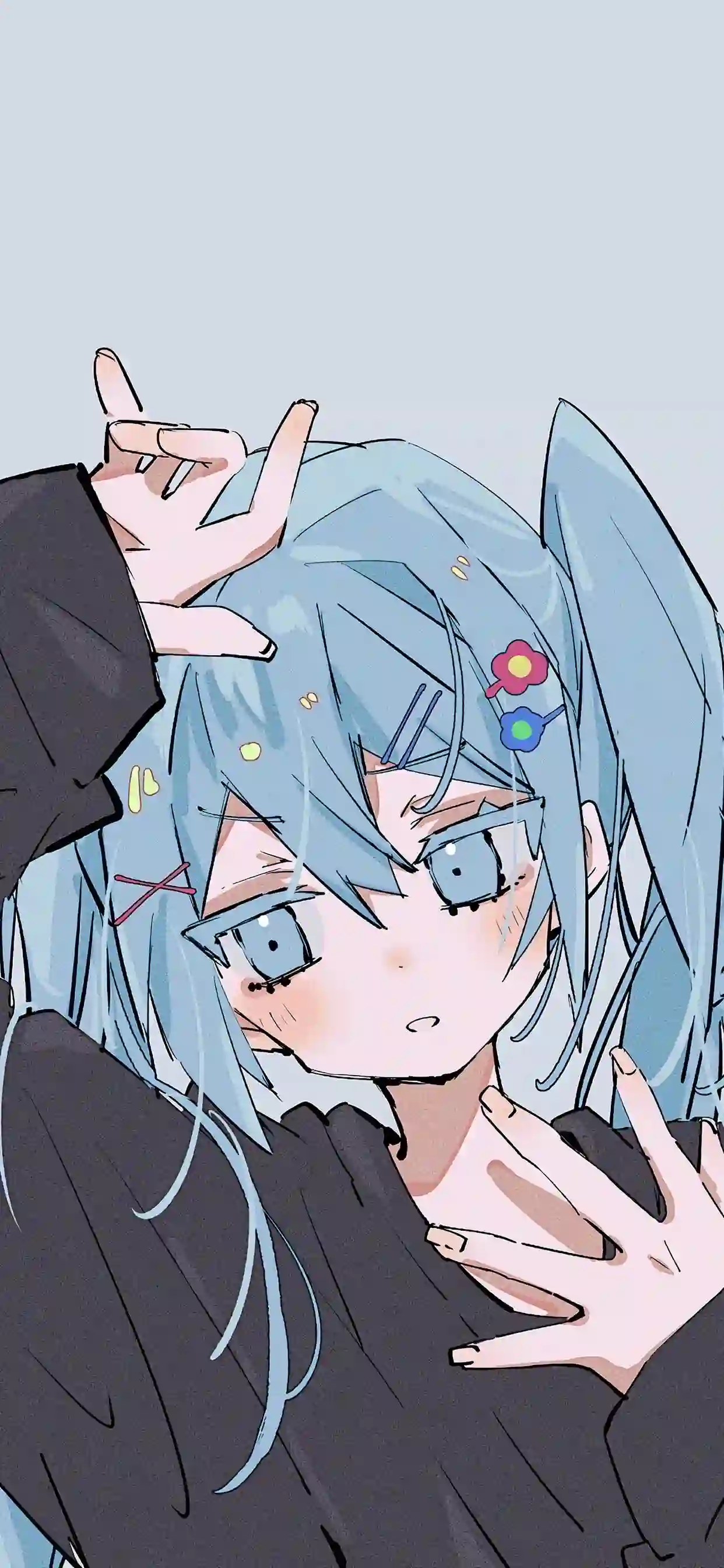 动漫女孩 二次元 双马尾 黑色衣服