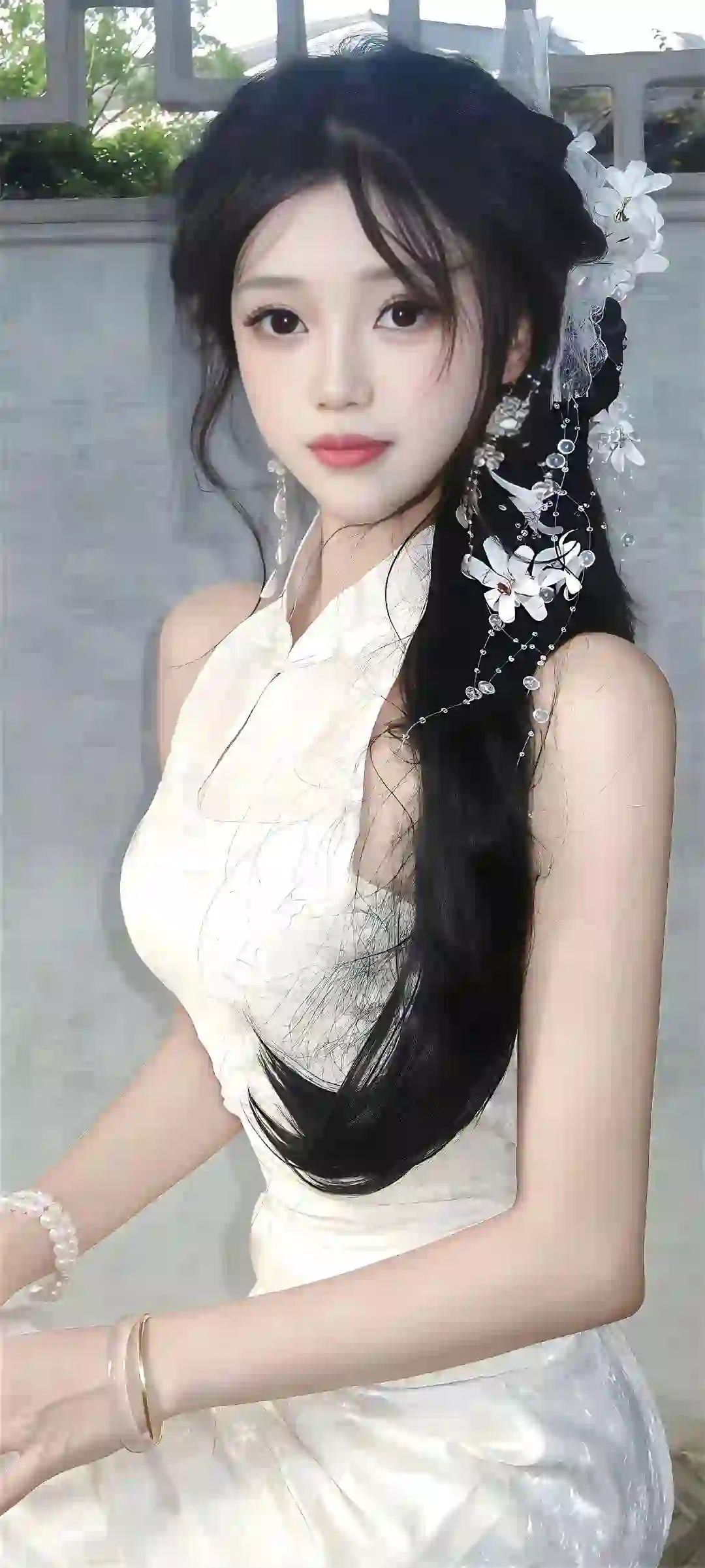 旗袍美女 长发美女 好身材 白色旗袍