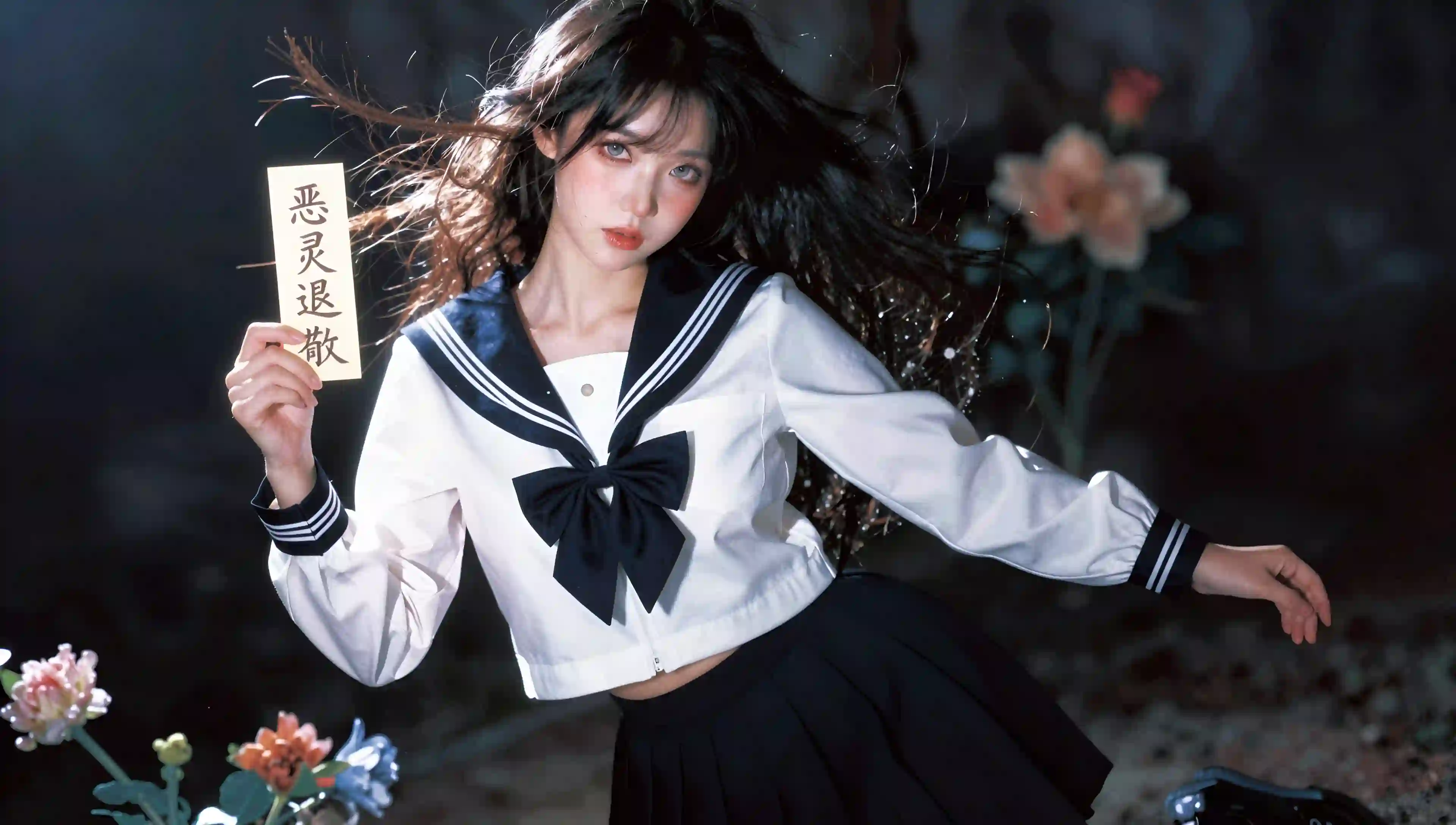 长发美女 jk穿搭 花 符咒 清纯 可爱