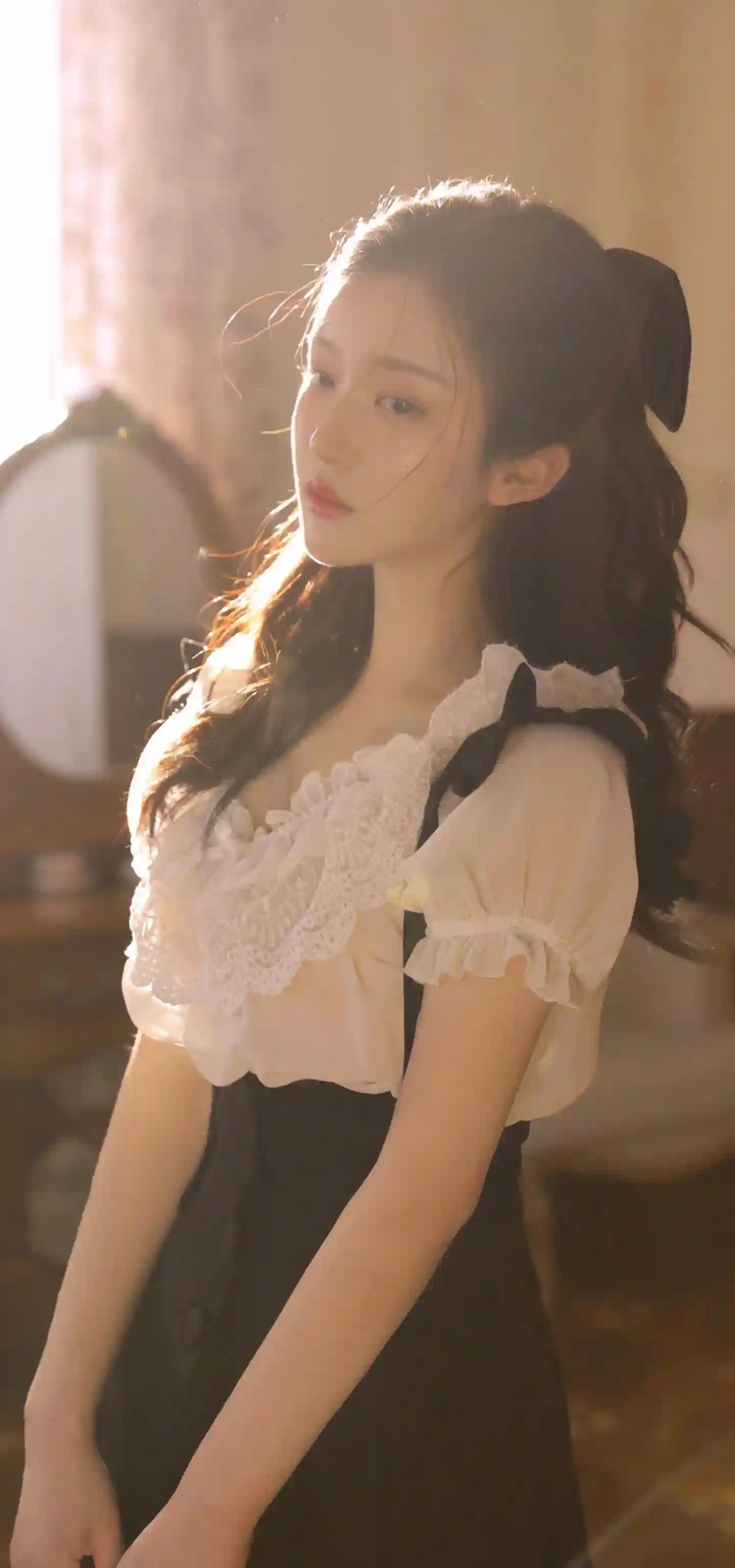 长发黑裙美女 阳光 居家写真 唯美