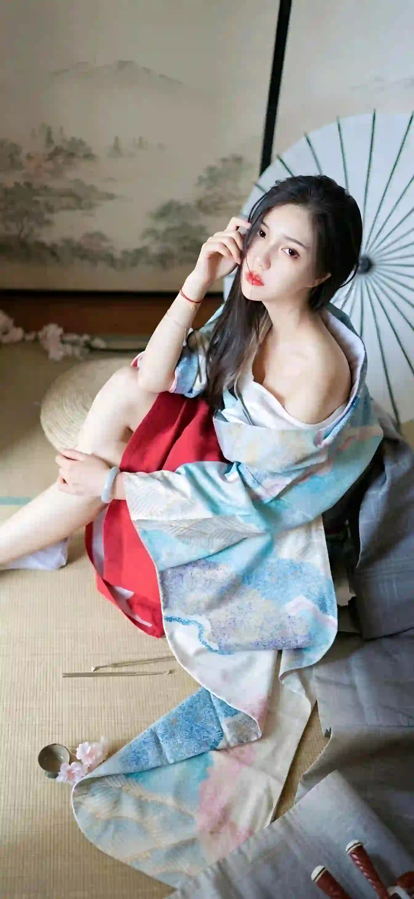 长发美女 日式 和服 油纸伞 性感美女