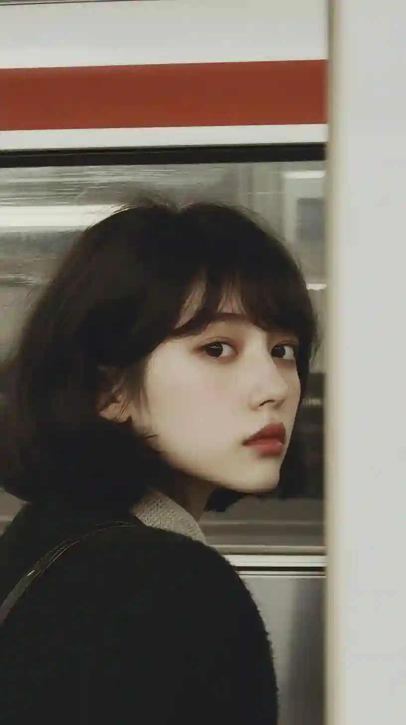 回头的短发美女 唯美 地铁 时尚美女 