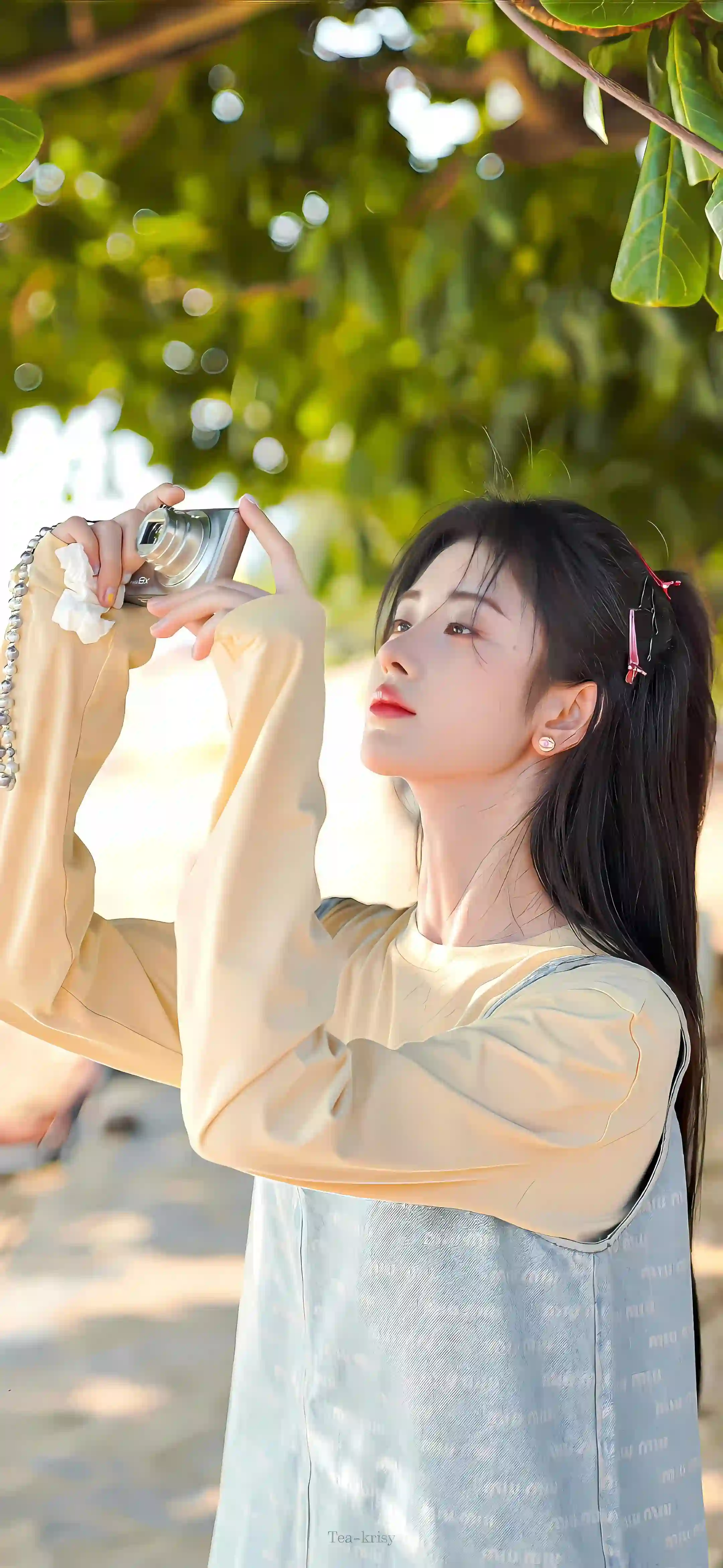 休闲 长发美女 休闲穿搭 户外 单反相机 鞠婧祎 户外