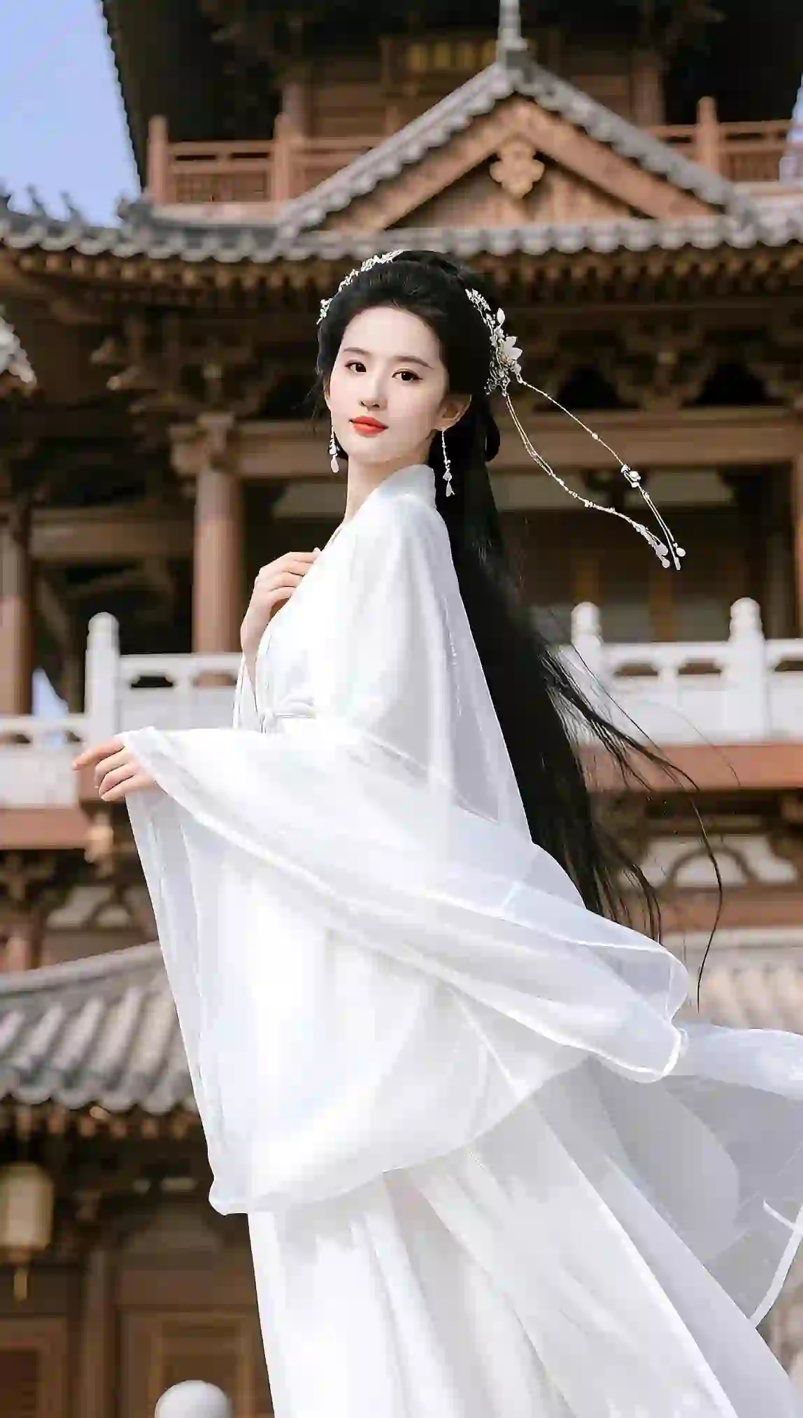 美女 长发美女 古风美 优雅 白色古风汉服