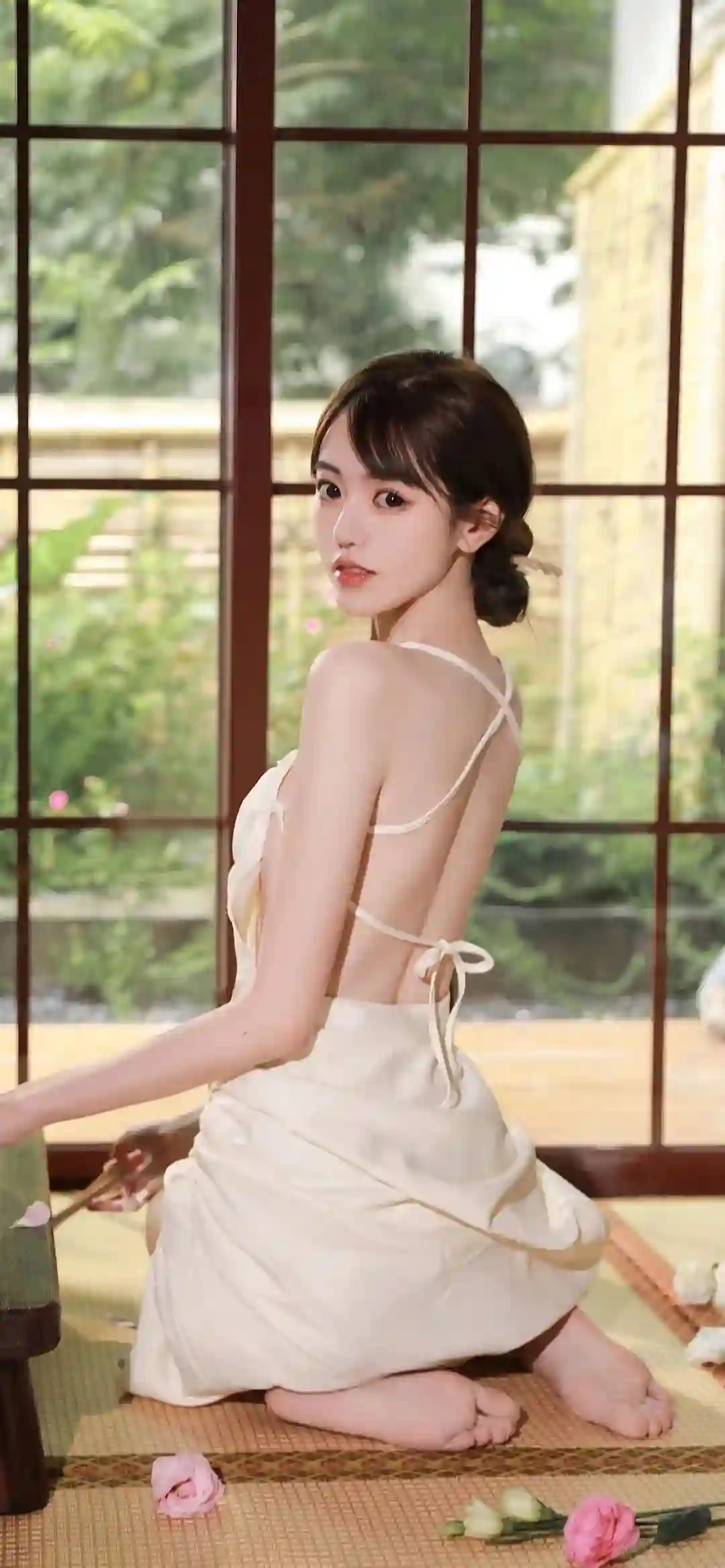 白色吊带裙美女 长腿美女 居家写真