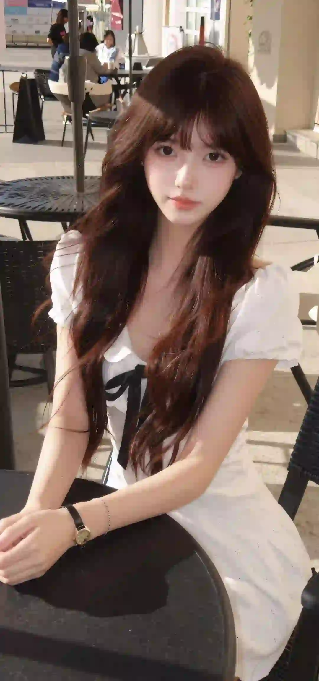 长发美女 白色裙子 小清新 户外 清纯
