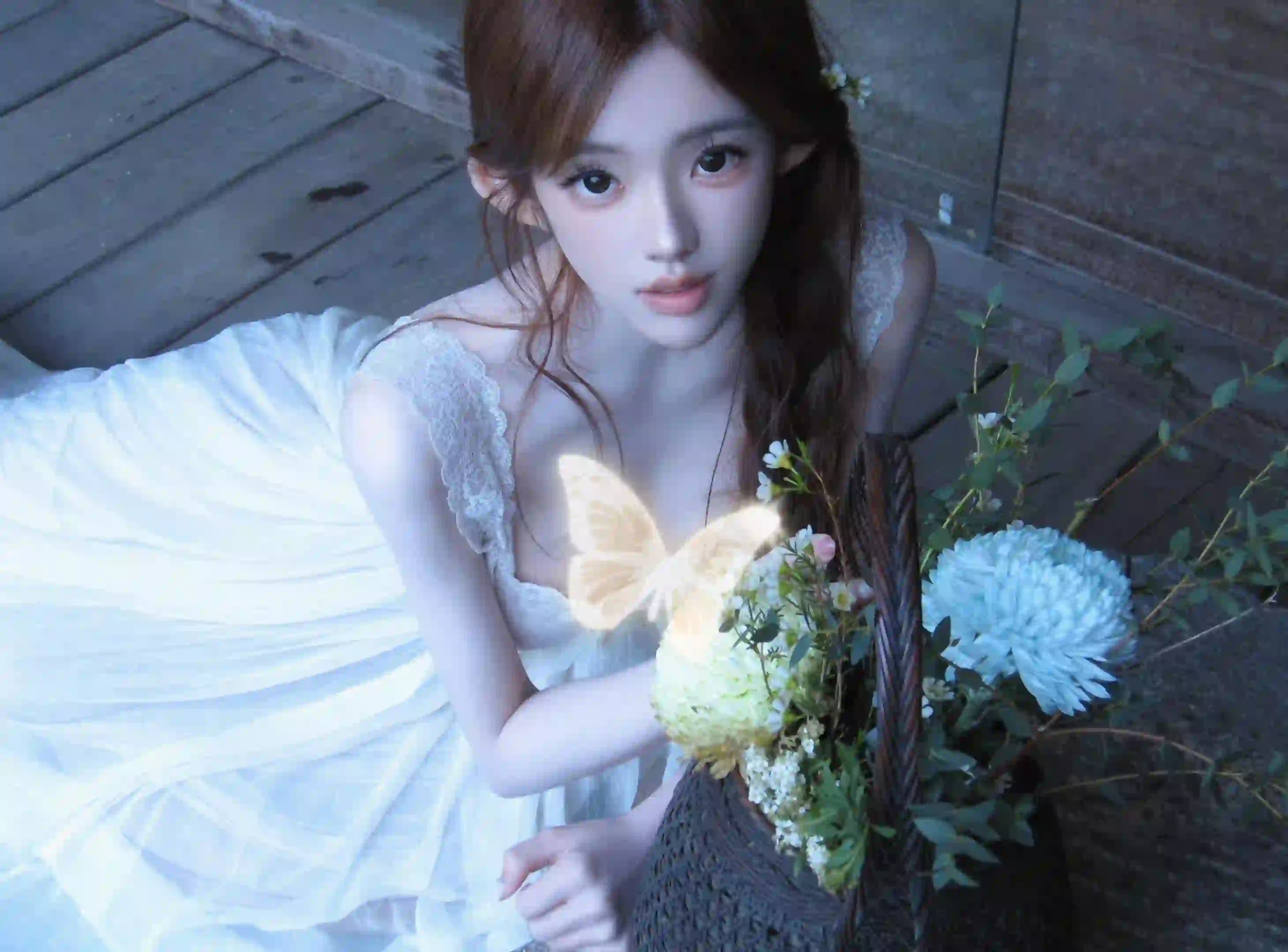 长发美女 白色吊带长裙 清纯 唯美 