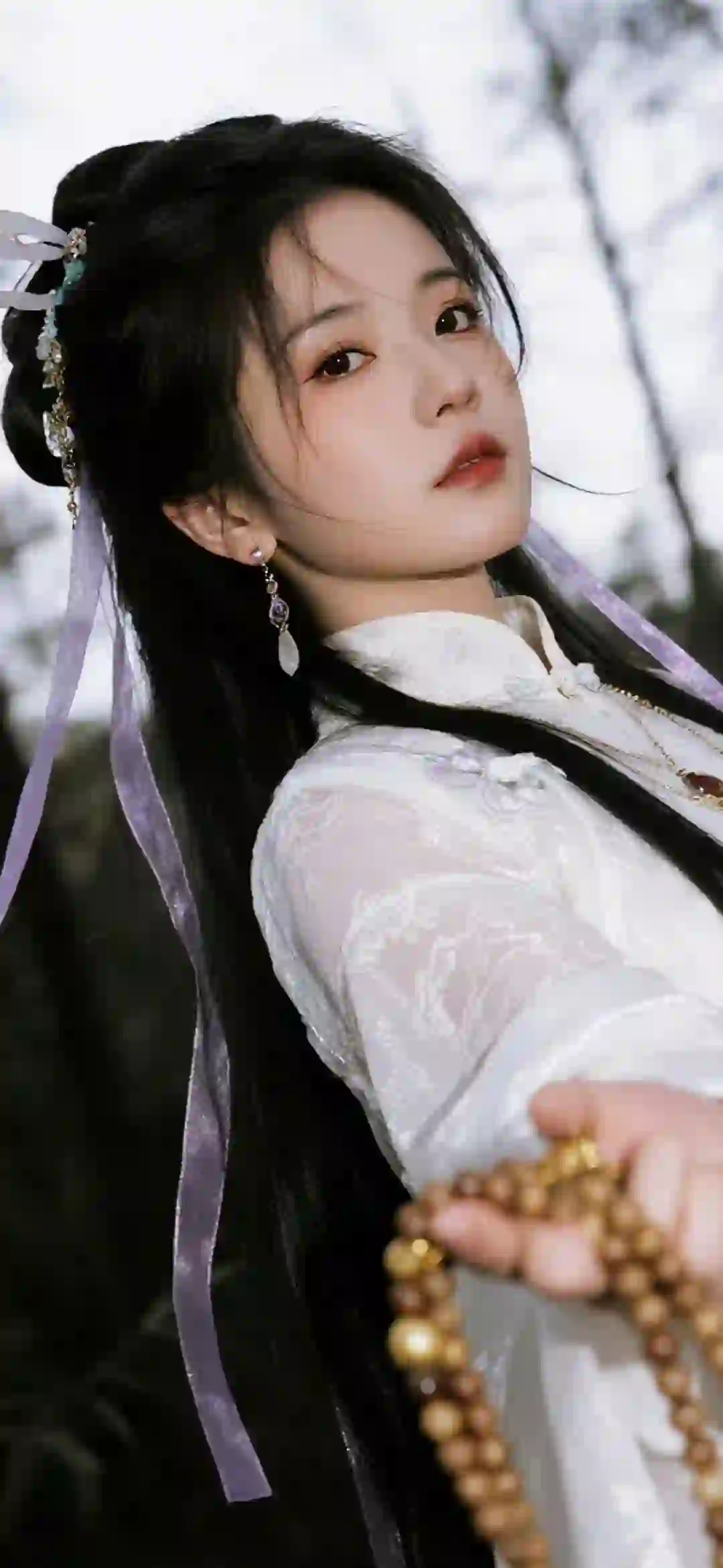 长发古风美女 清纯 唯美 旗袍 汉服 侧脸