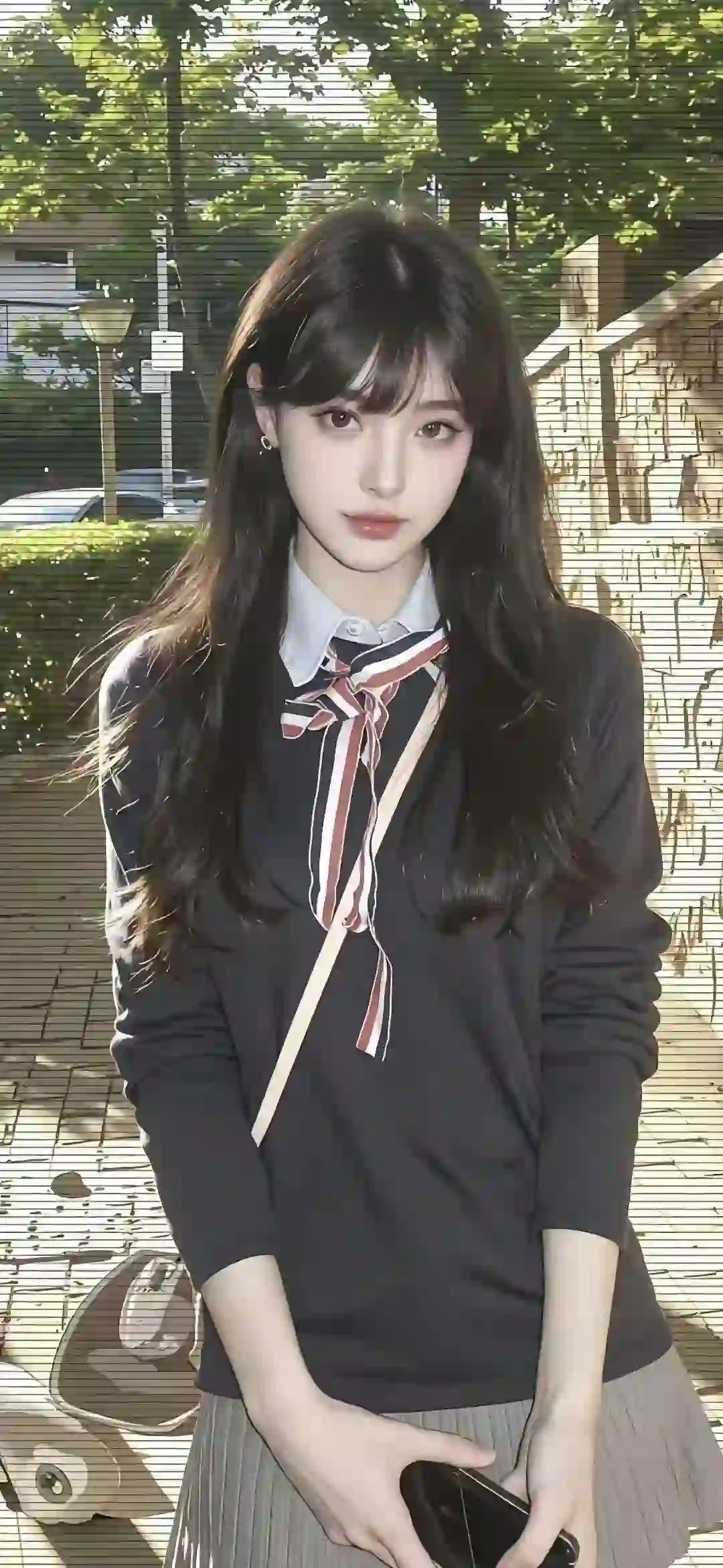 长发美女 清纯 黑色衣服