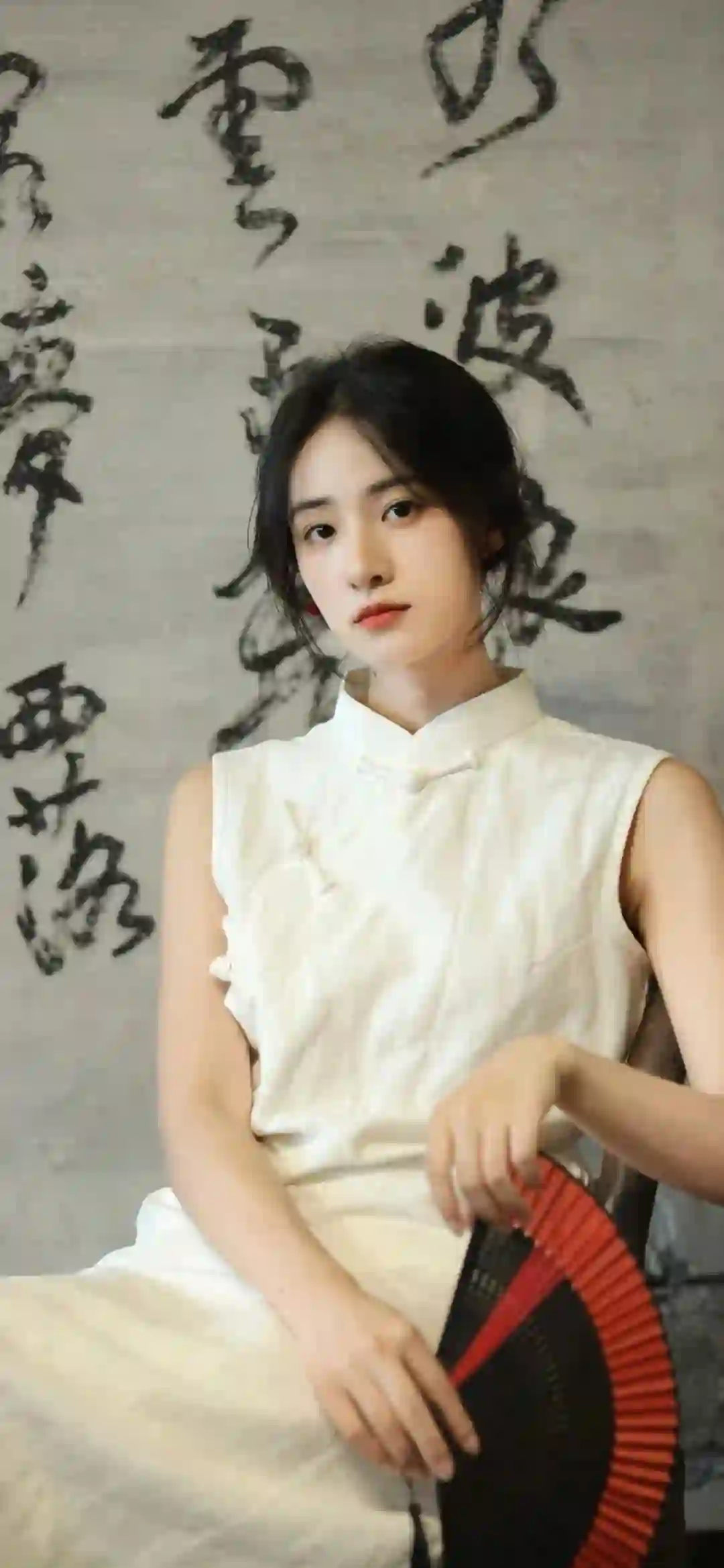 国风女孩 白色长裙 书法