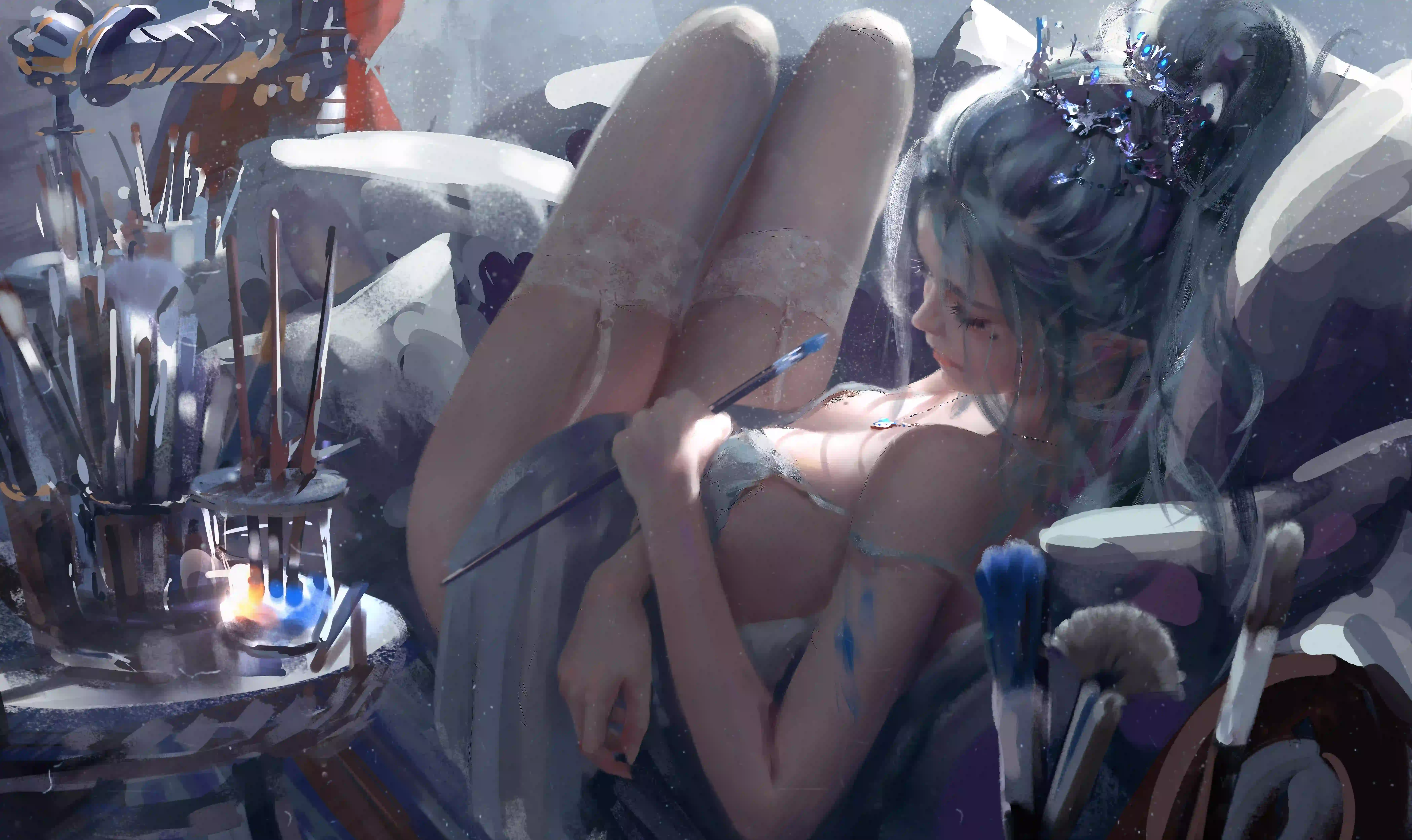公主 动漫女孩 二次元 长腿美女 白色丝袜 wlop