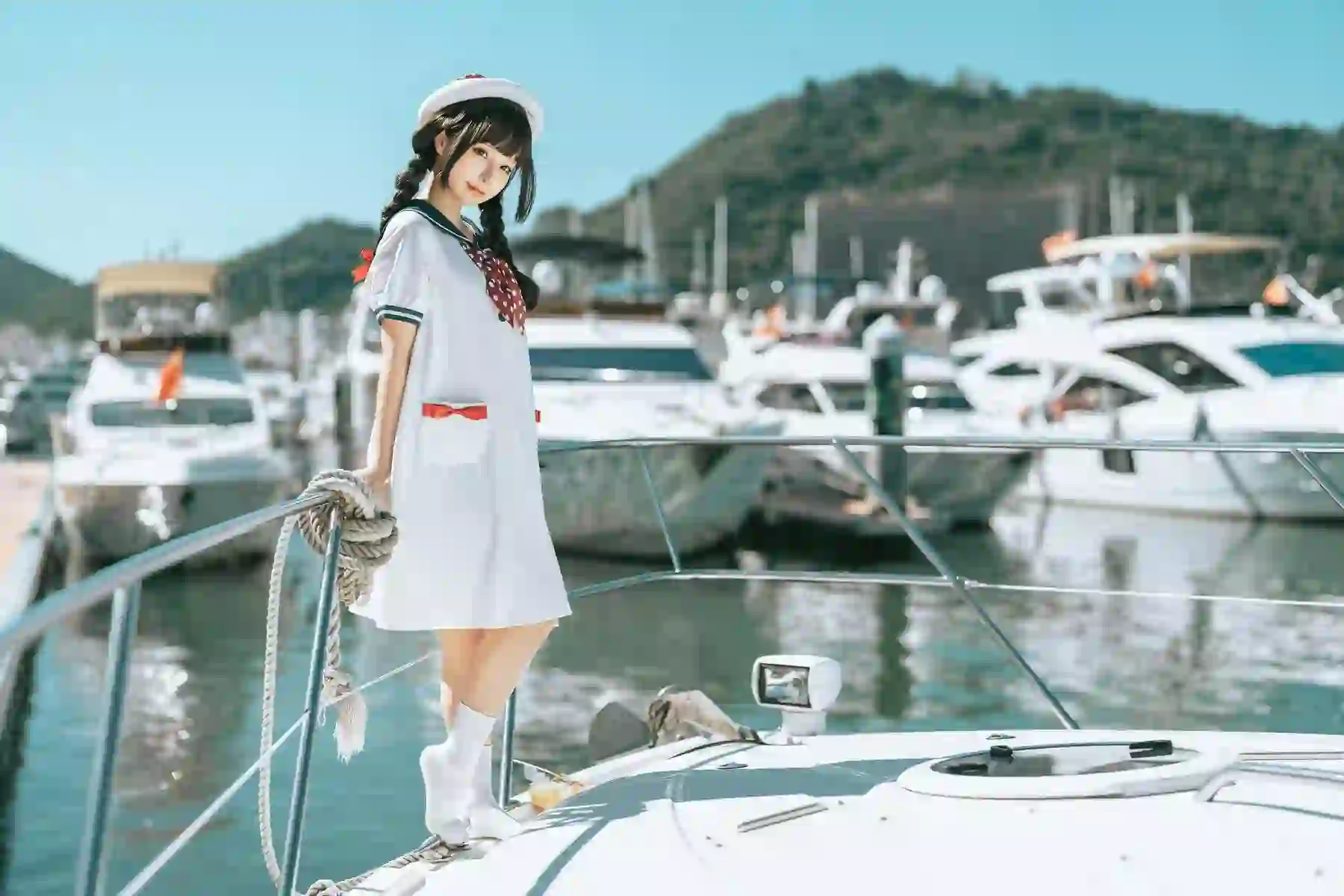 双马尾 水手服 白色衣服 夏日 白色裙子