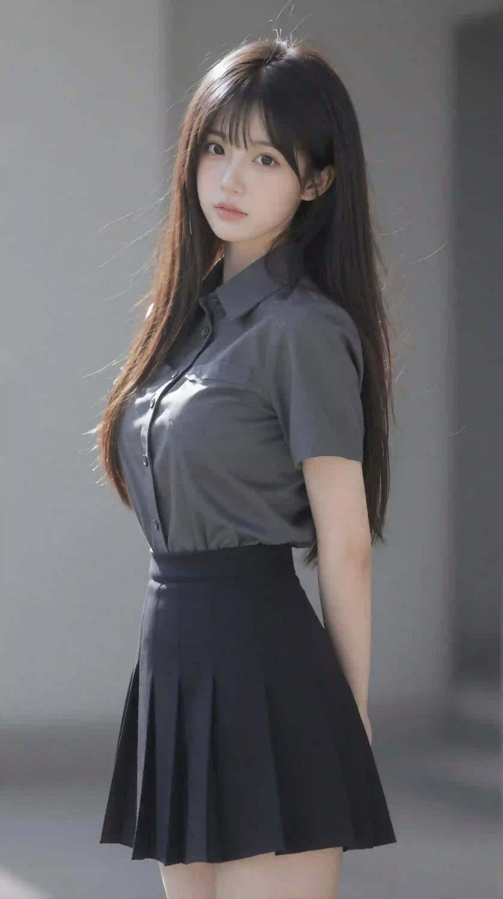 JK制服 百褶裙 少女 写真 黑色衬衫