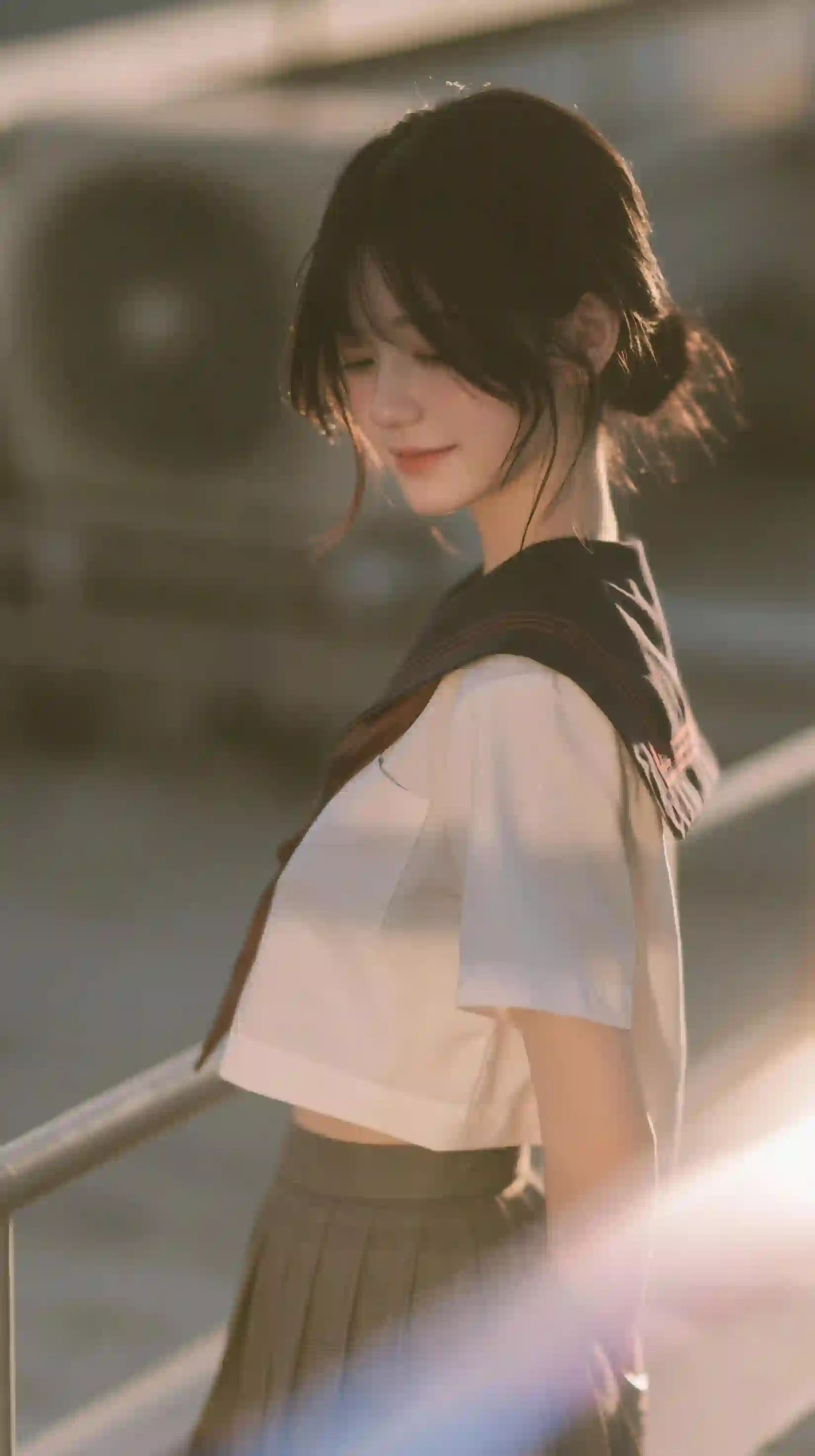 水手服少女 逆光 温暖阳光 校园风 人像