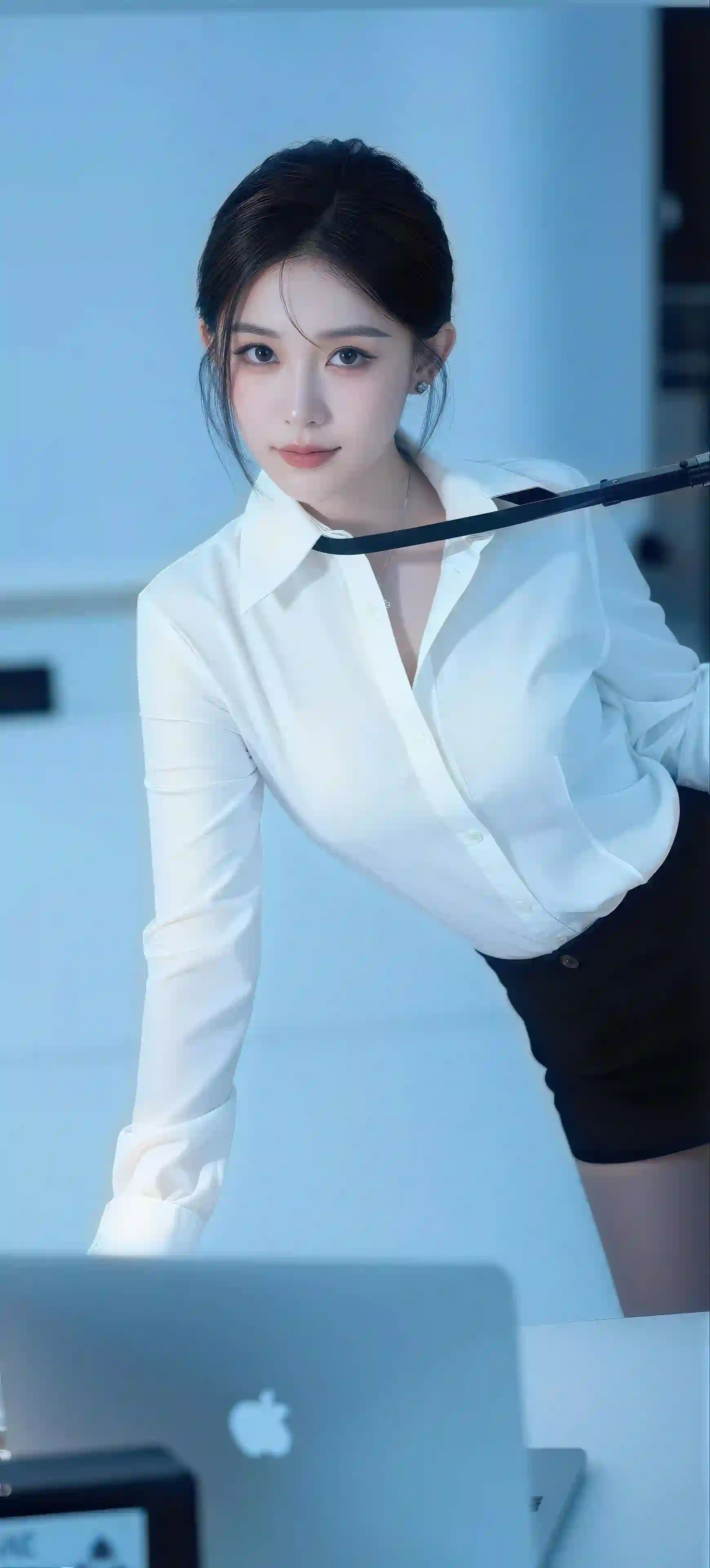 职场美女 白衬衫 办公室 蓝色光影 白领