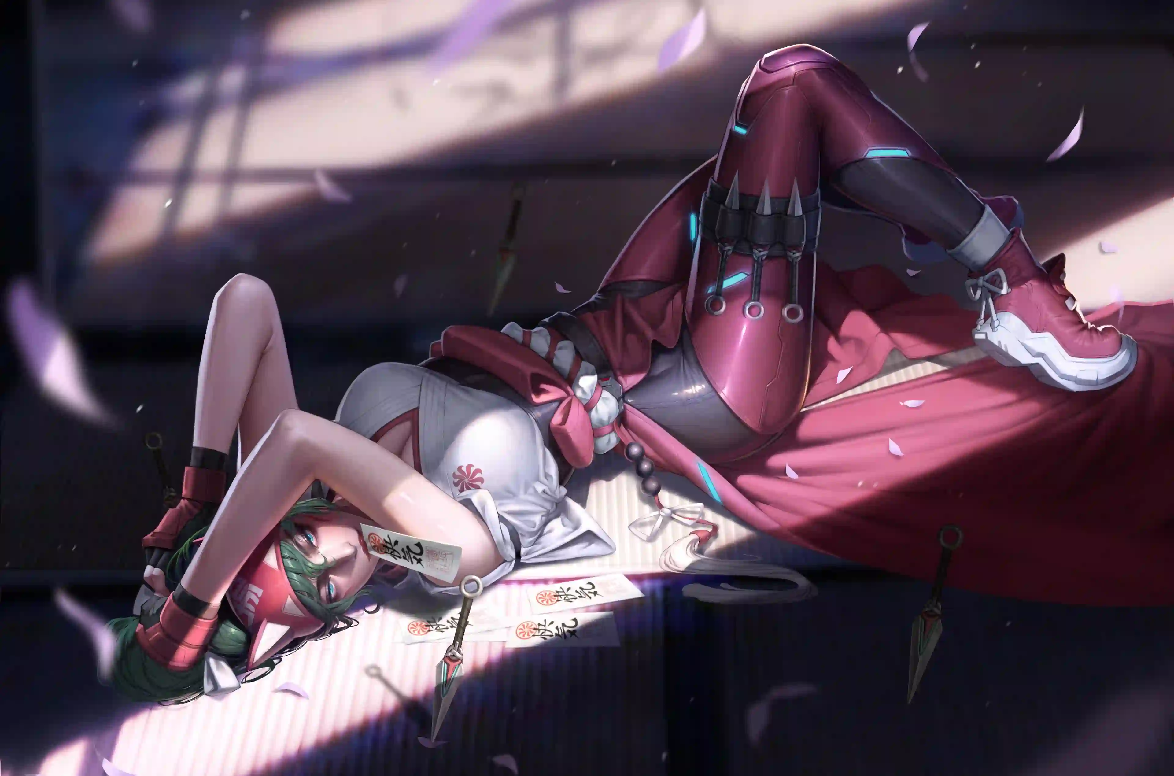 动漫女孩 二次元女孩 长腿美女 动漫角色 绿色头发 忍者