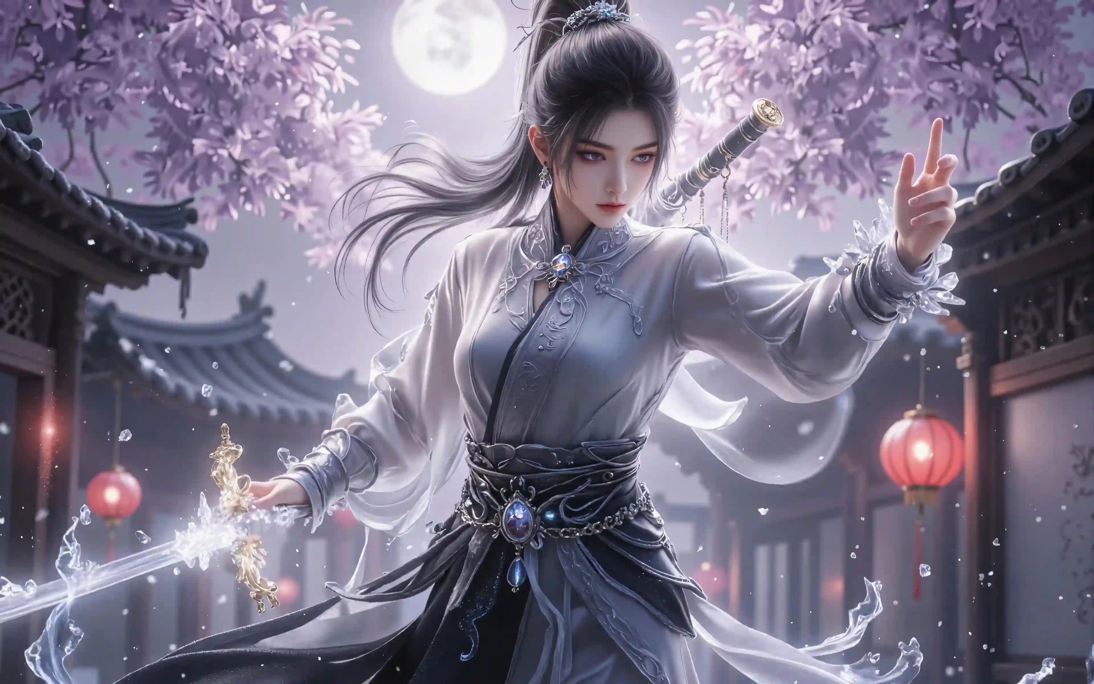 剑来 月光下唯美的宁姚4K壁纸 影视壁纸 二次元 影视角色