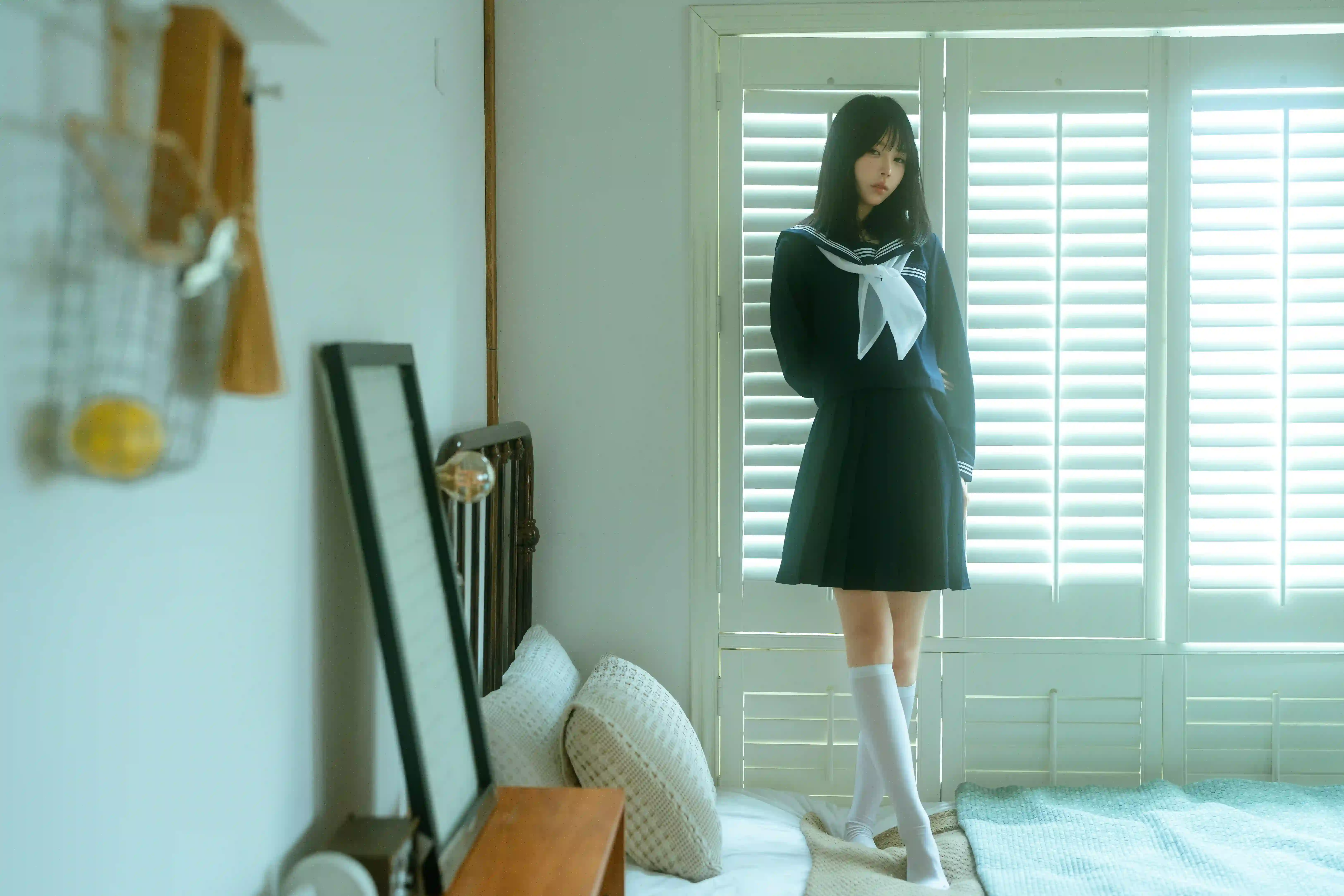 水手服少女 室内 JK制服 卧室 百叶窗 清纯