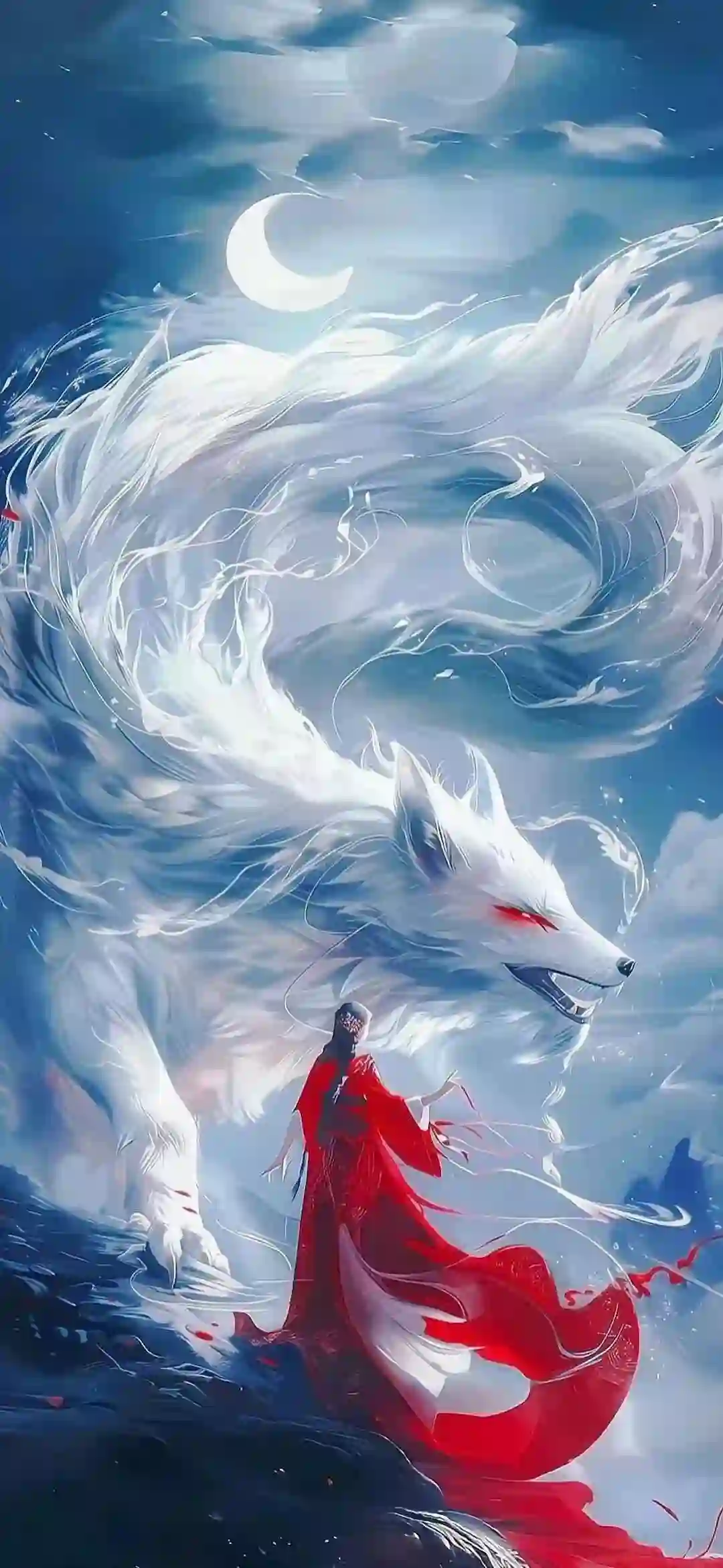 红衣汉服 狐妖 月夜 古风幻想 仙侠 悬崖 壁纸