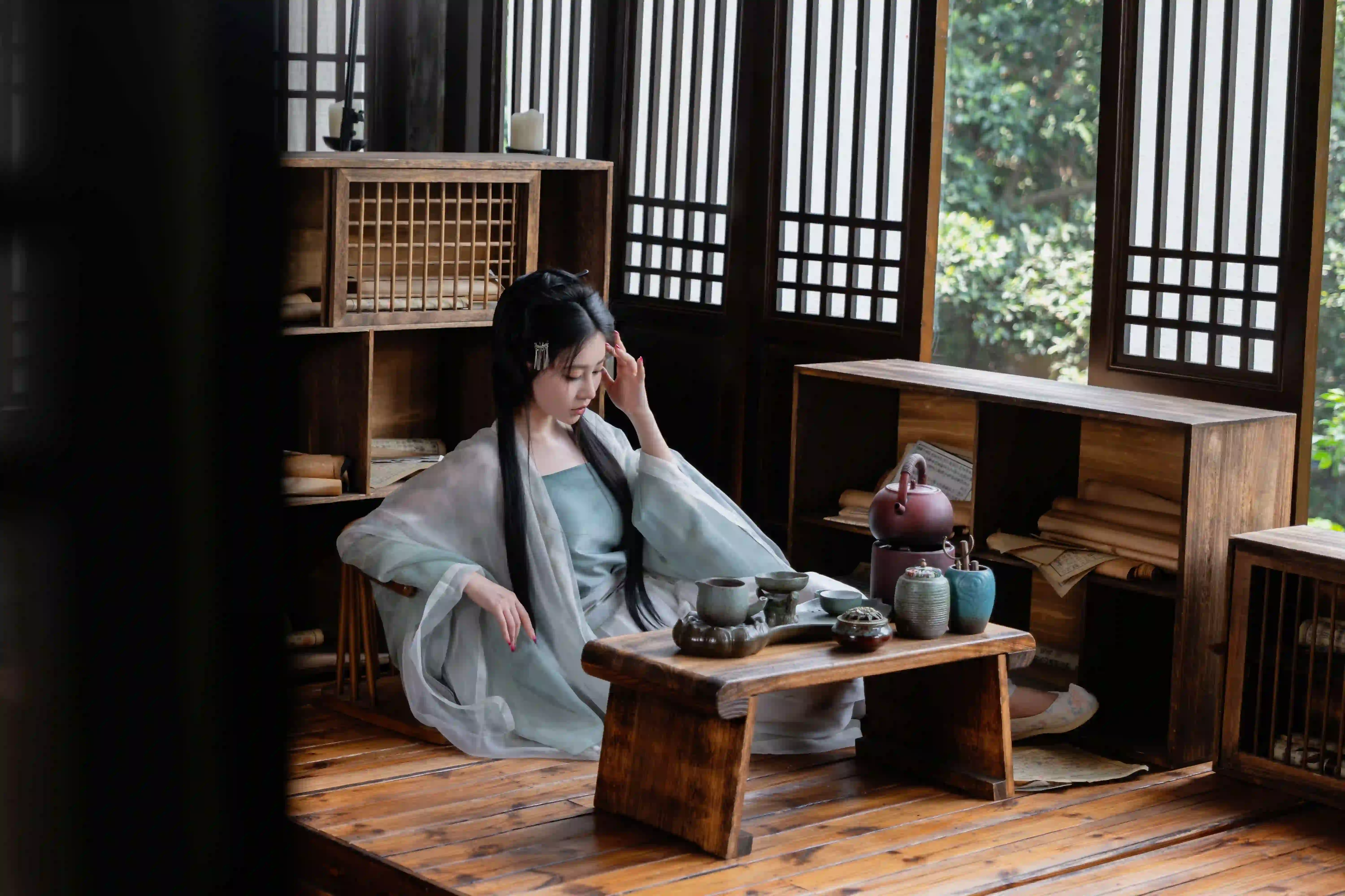 茶具 古风汉服美女 性感美女 古风穿搭 居家 古风建筑