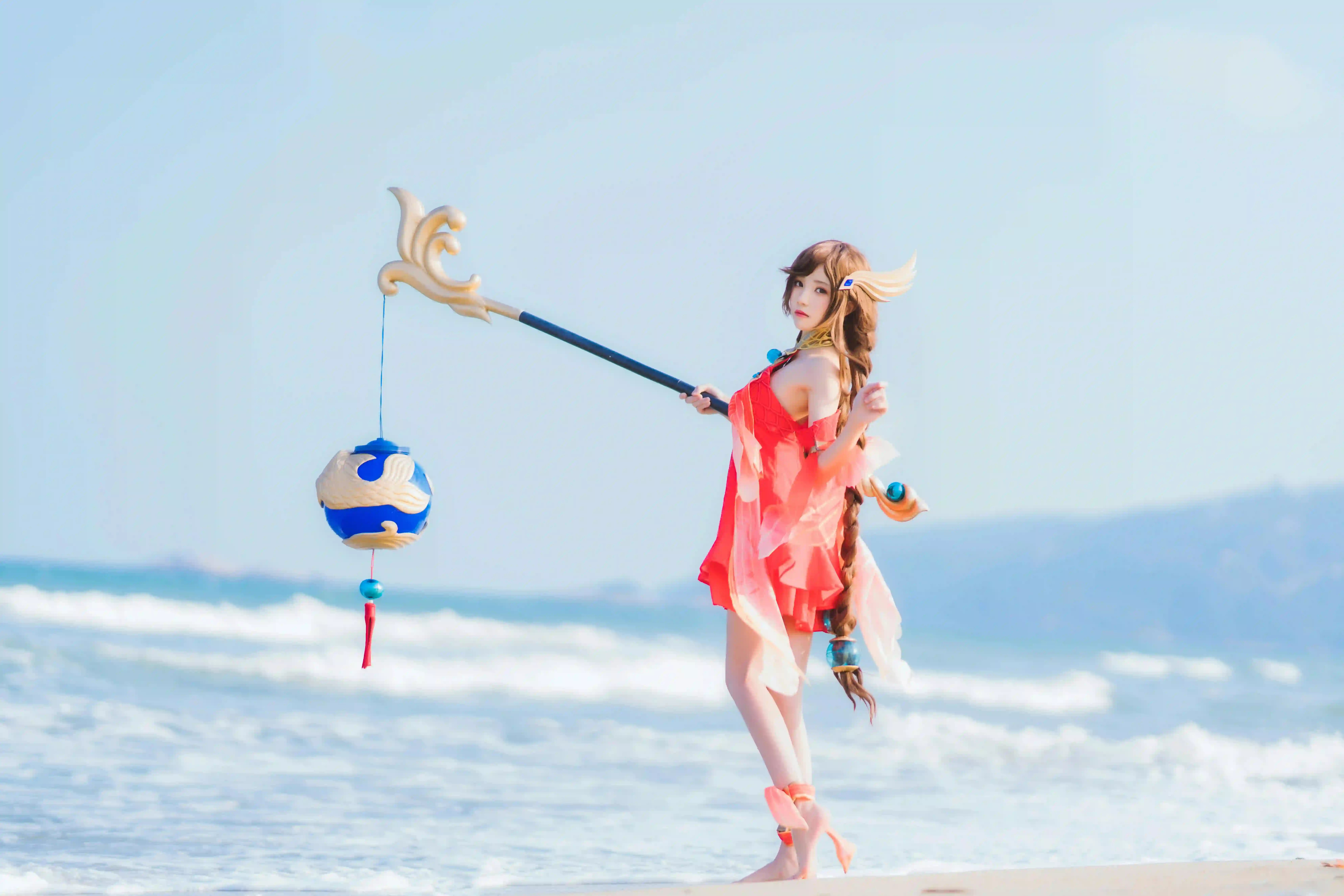 大乔 麻花辫 Coser 王者荣耀角色 沙滩 海浪