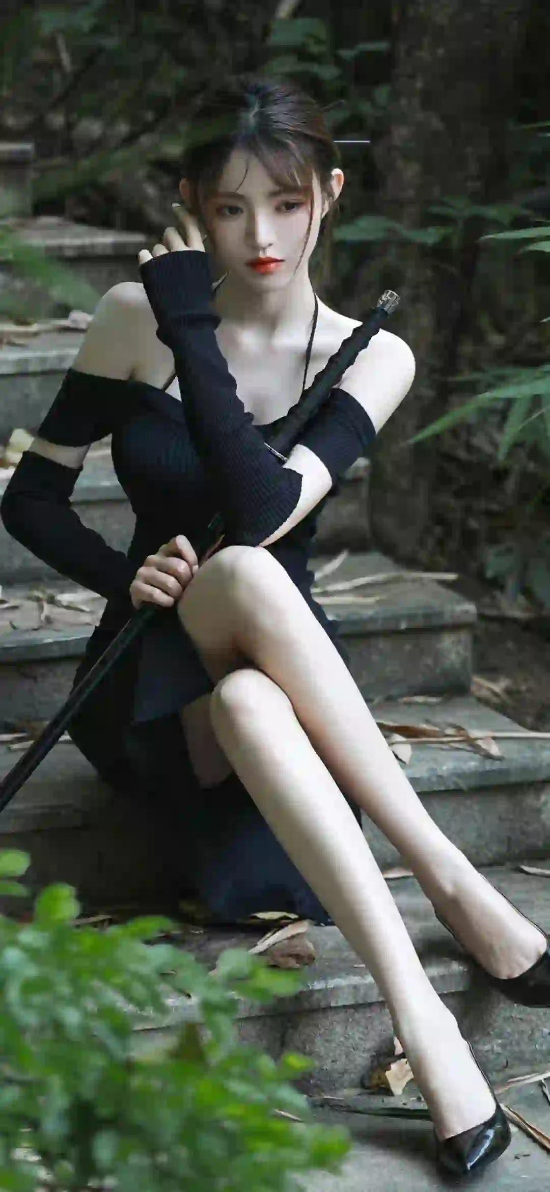 剑客 长发美女 户外 腿
