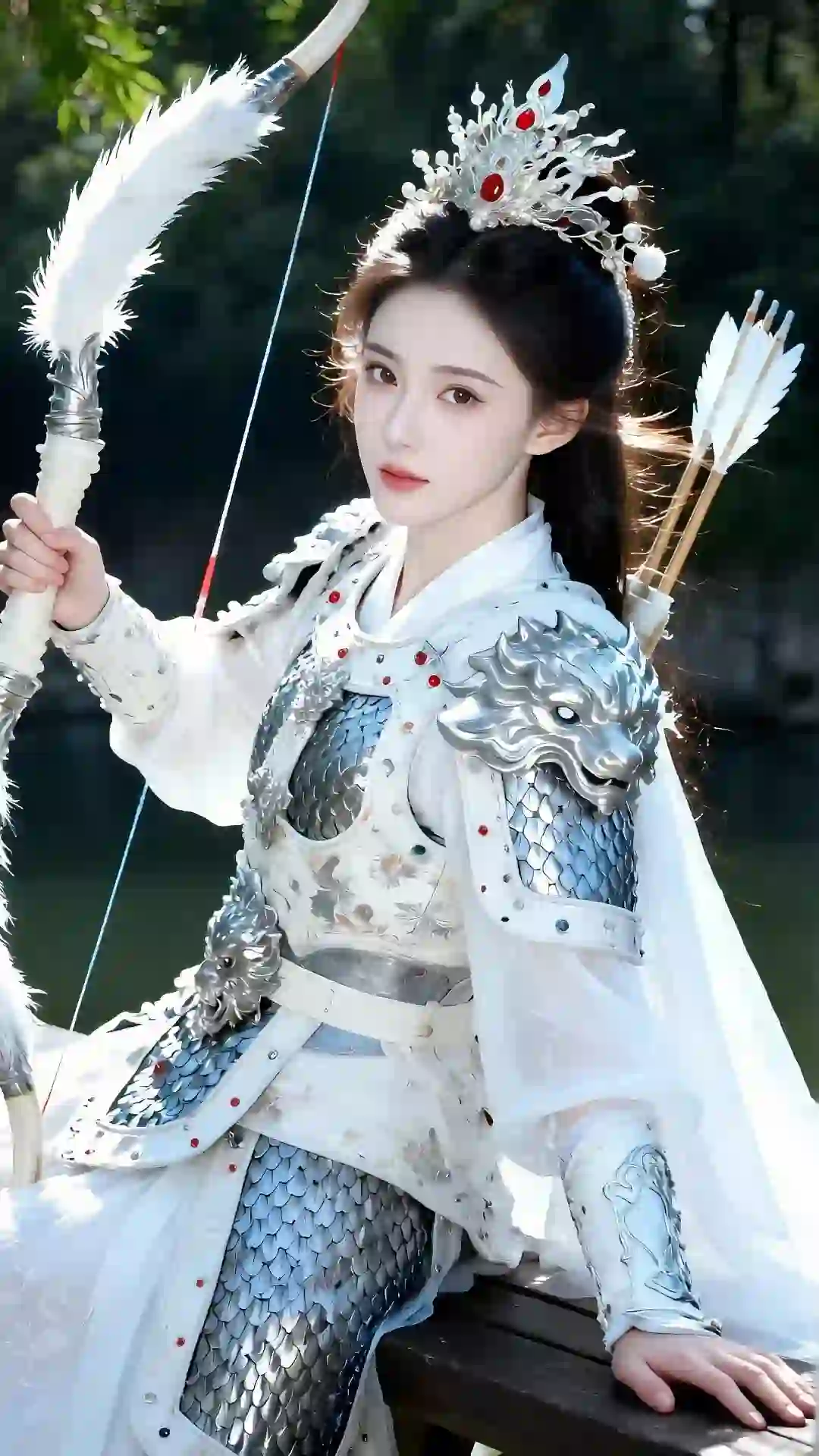 美女 长发美女 银色铠甲 古风