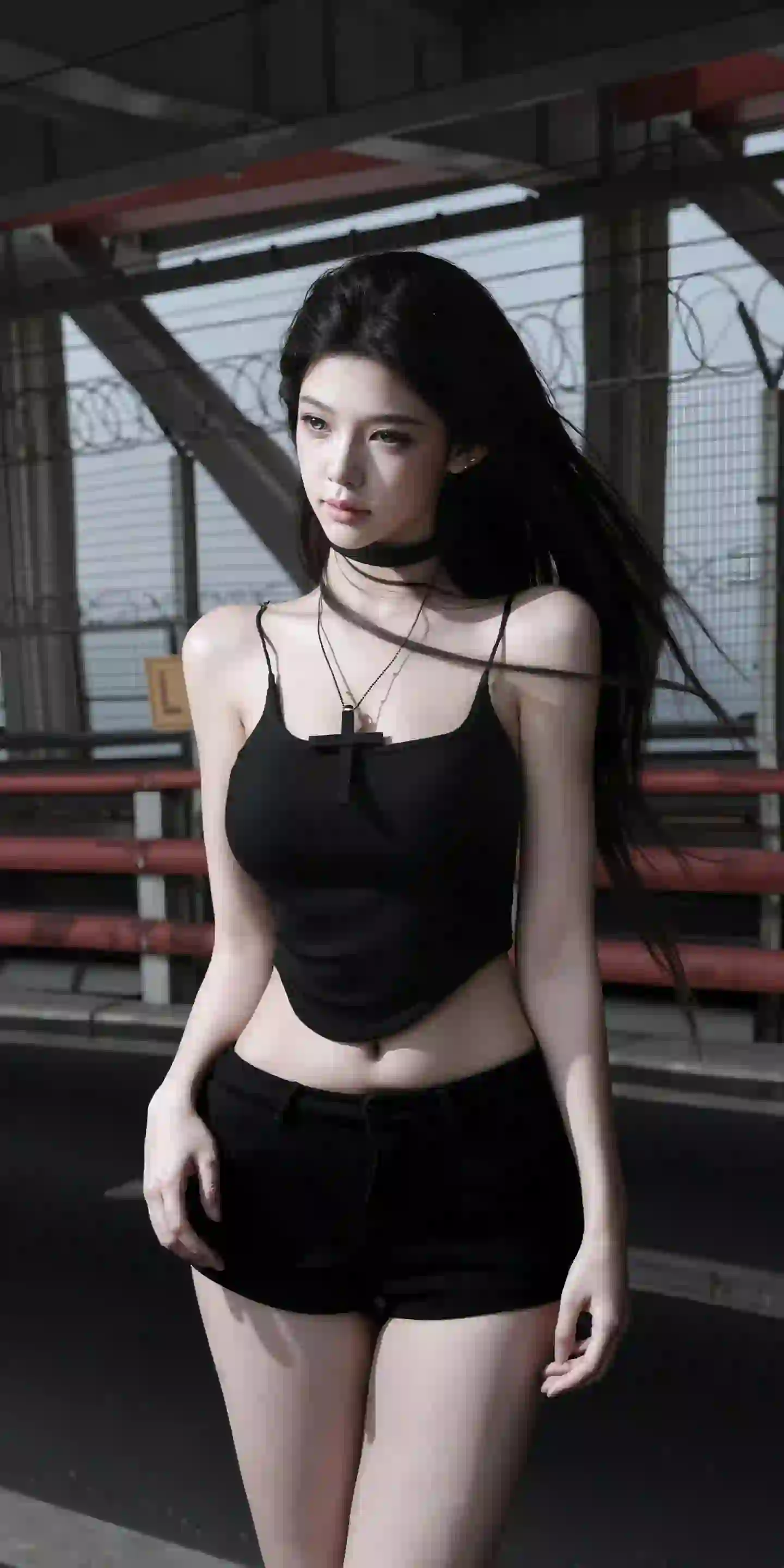 美女 长发美女 腿 黑色吊带美女 长腿美女 