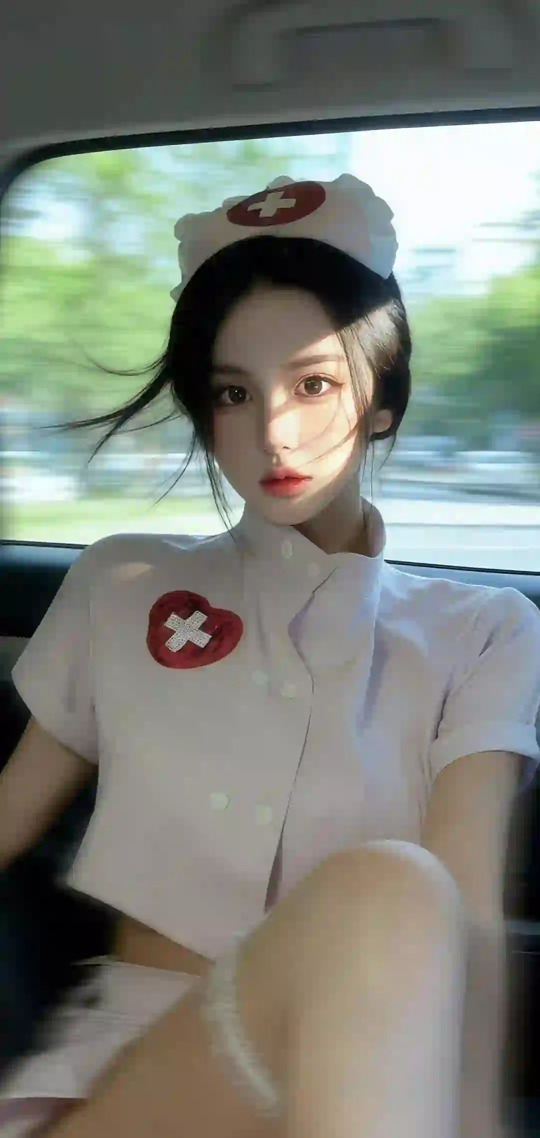 护士装 性感美女 白色衣服 车内 清纯
