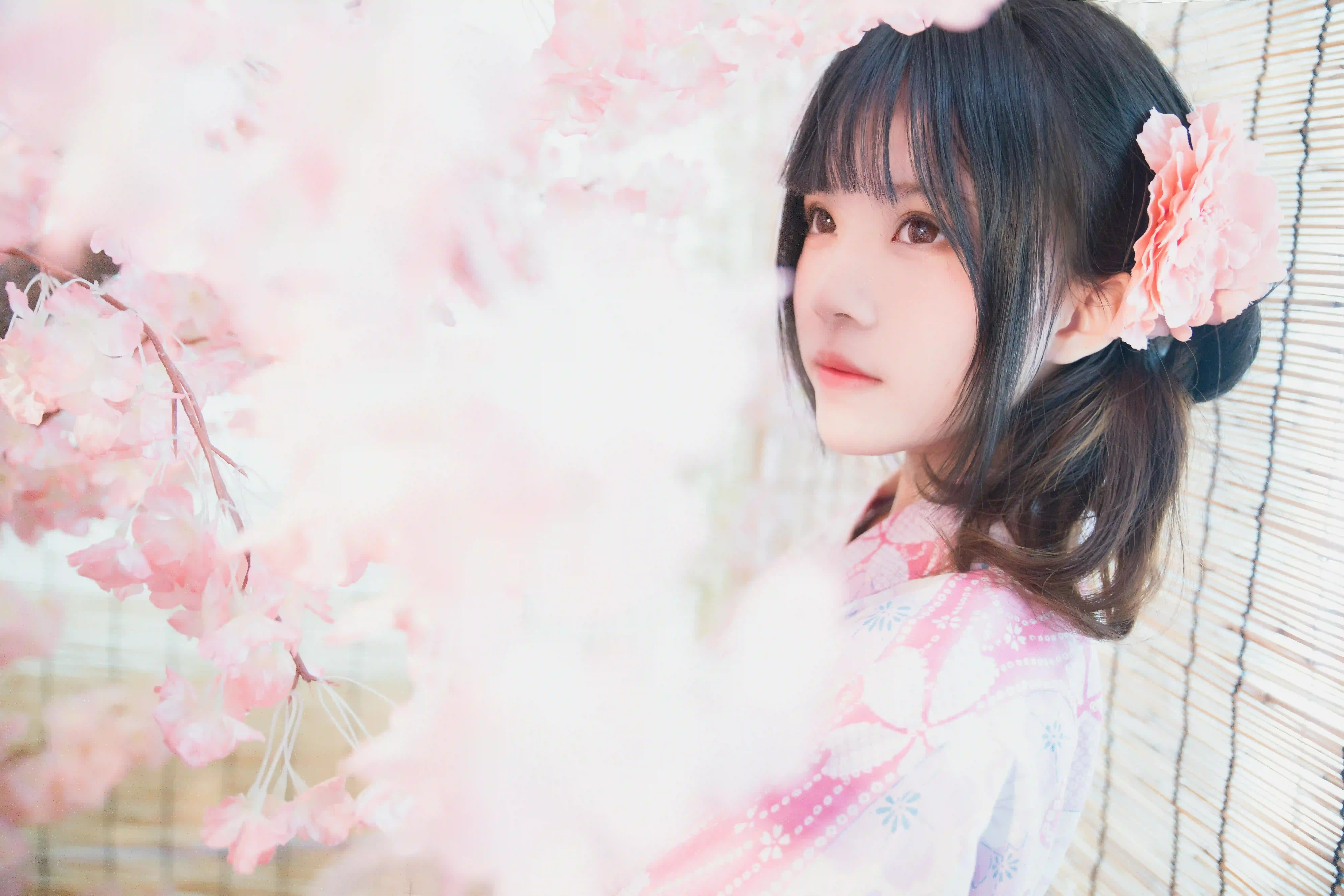 和服穿搭 长发美女 粉红色