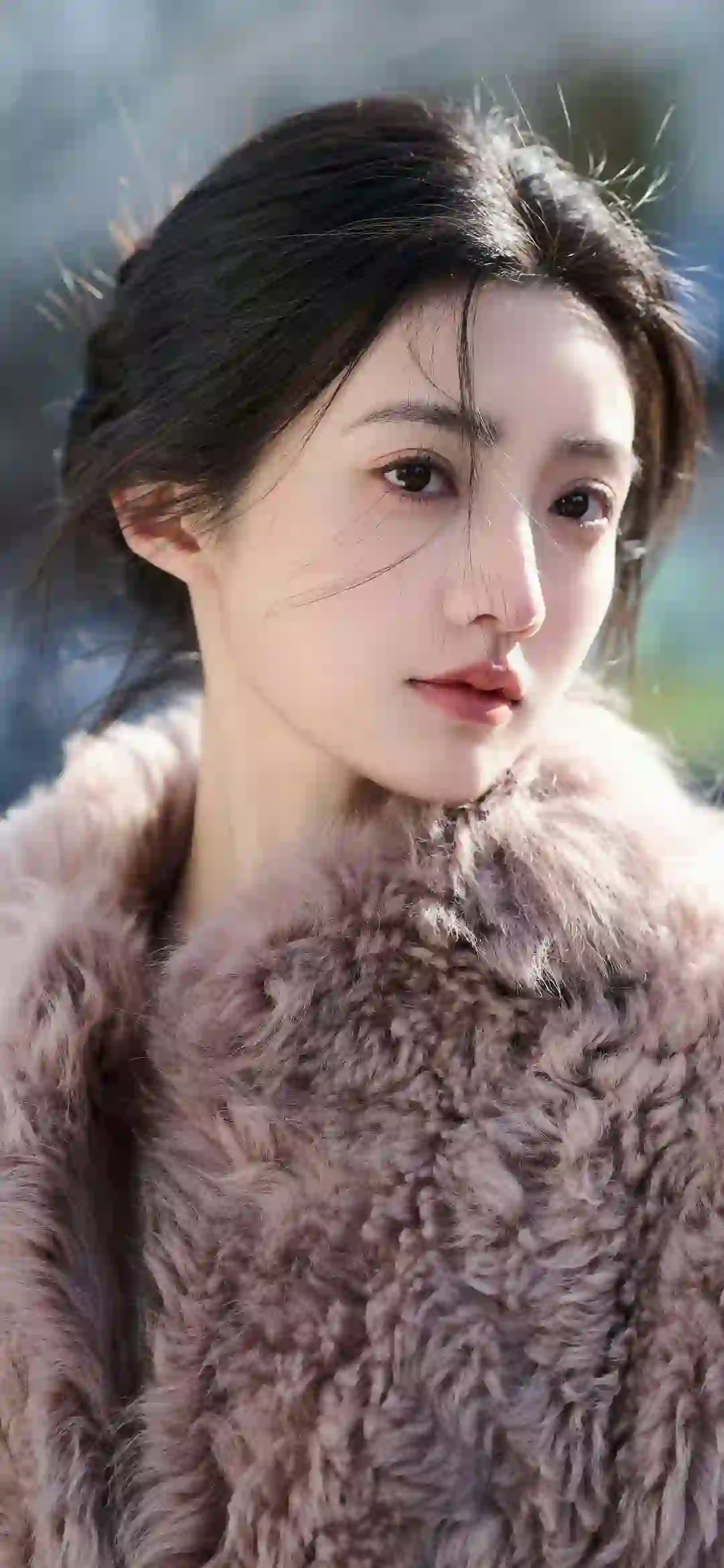 长发美女 毛绒绒的衣服